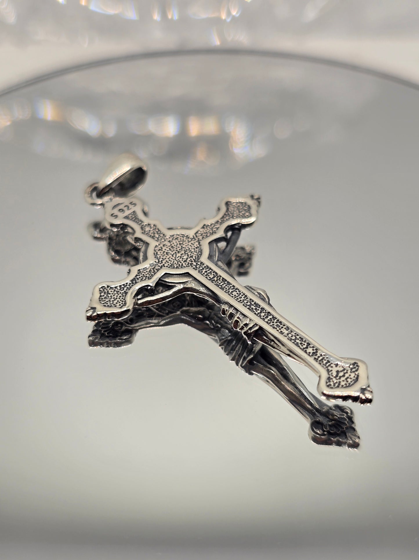 Saint Benedict Cross 925 Sterling Silver Jesus Crucifix Catholic Pendant