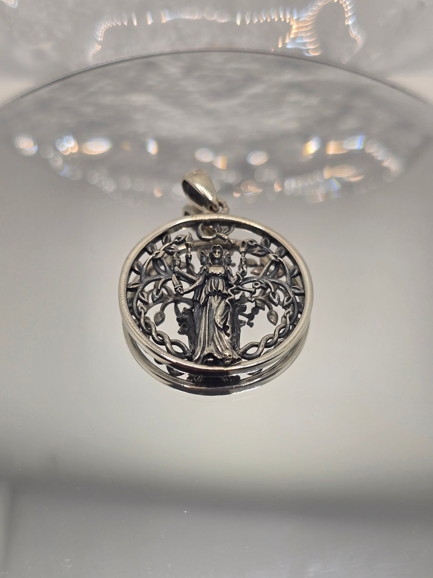 Hecate Goddess 925 Sterling Silver Pendant Triple Moon Pagan Wiccan Amulet