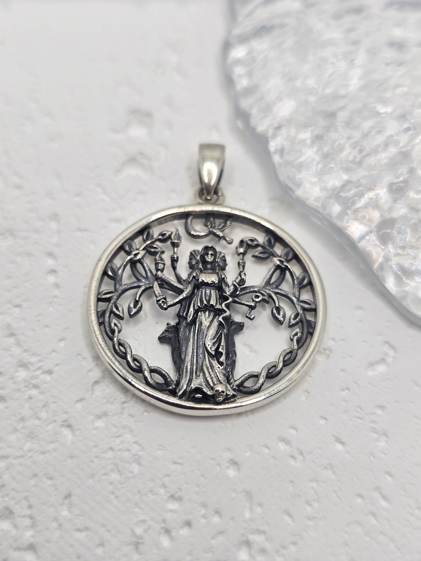Hecate Goddess 925 Sterling Silver Pendant Triple Moon Pagan Wiccan Amulet