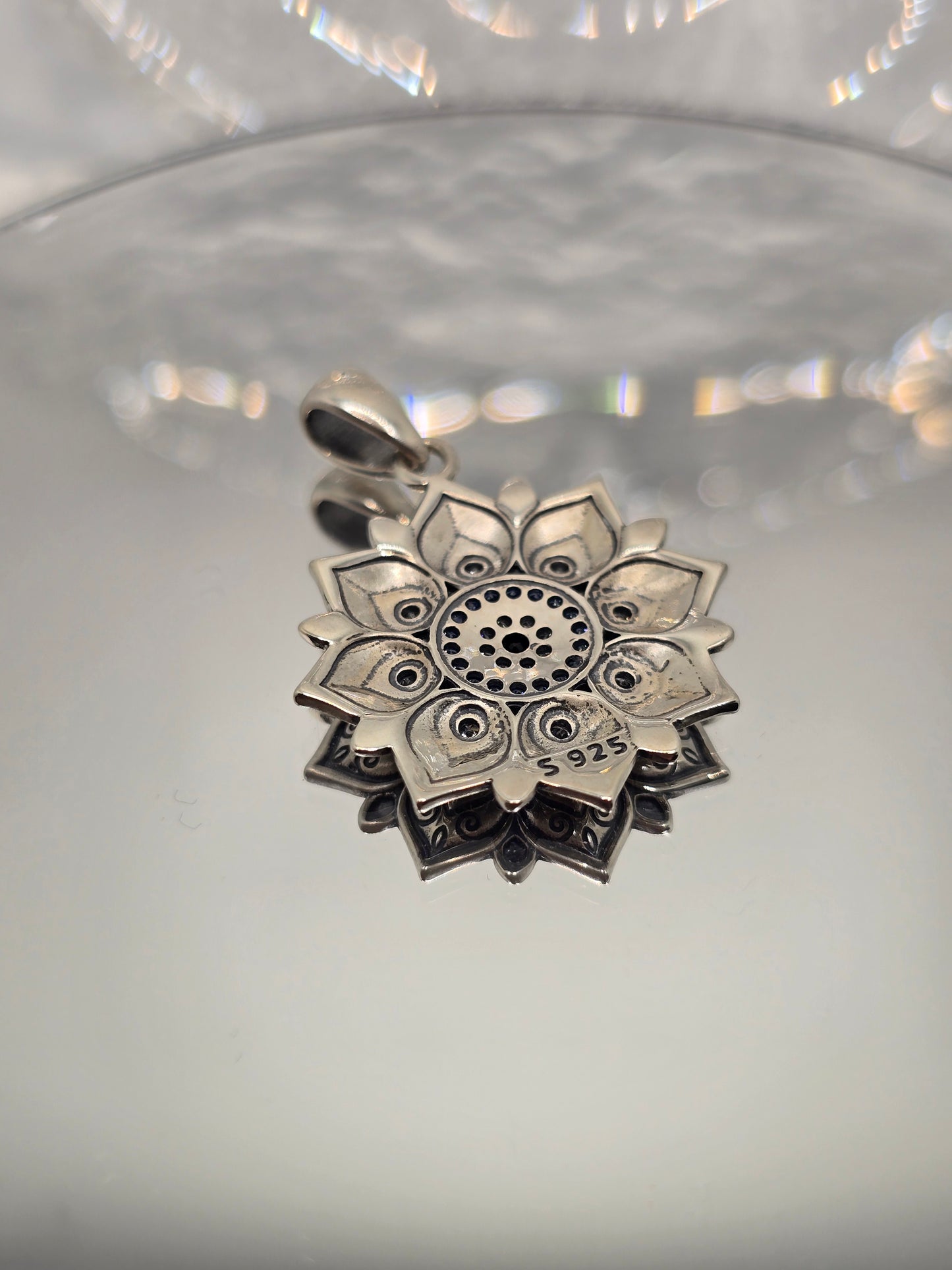 Lotus Evil Eye 925 Sterling Silver Pendant Blue Stone Protective Amulet