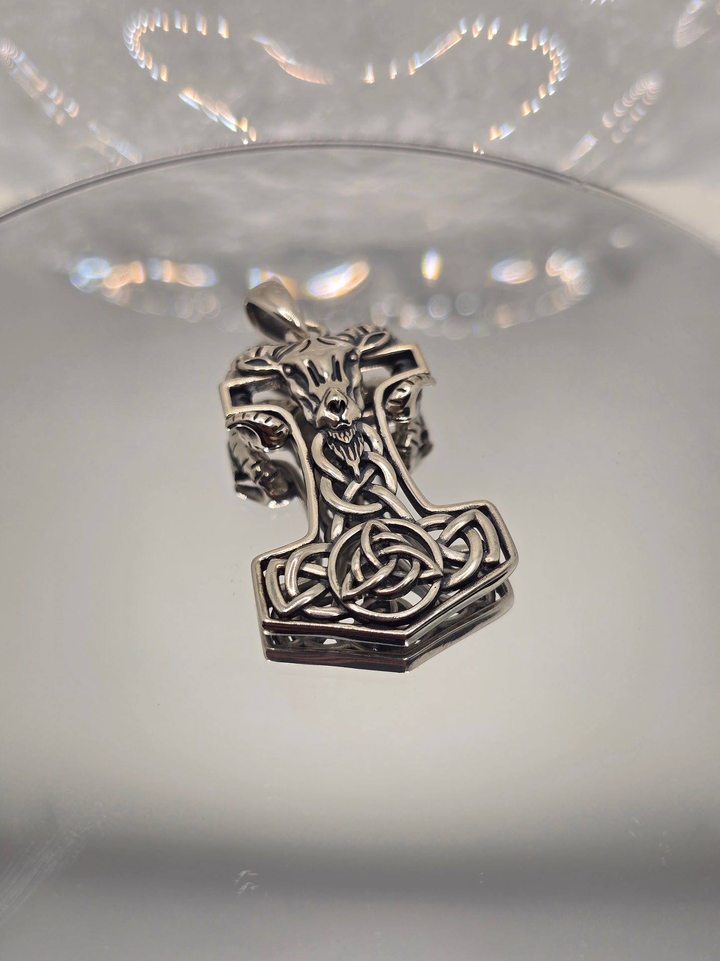 Thor's Hammer Mjolnir 925 Sterling Silver Pendant Goat Runes Celtic Knot