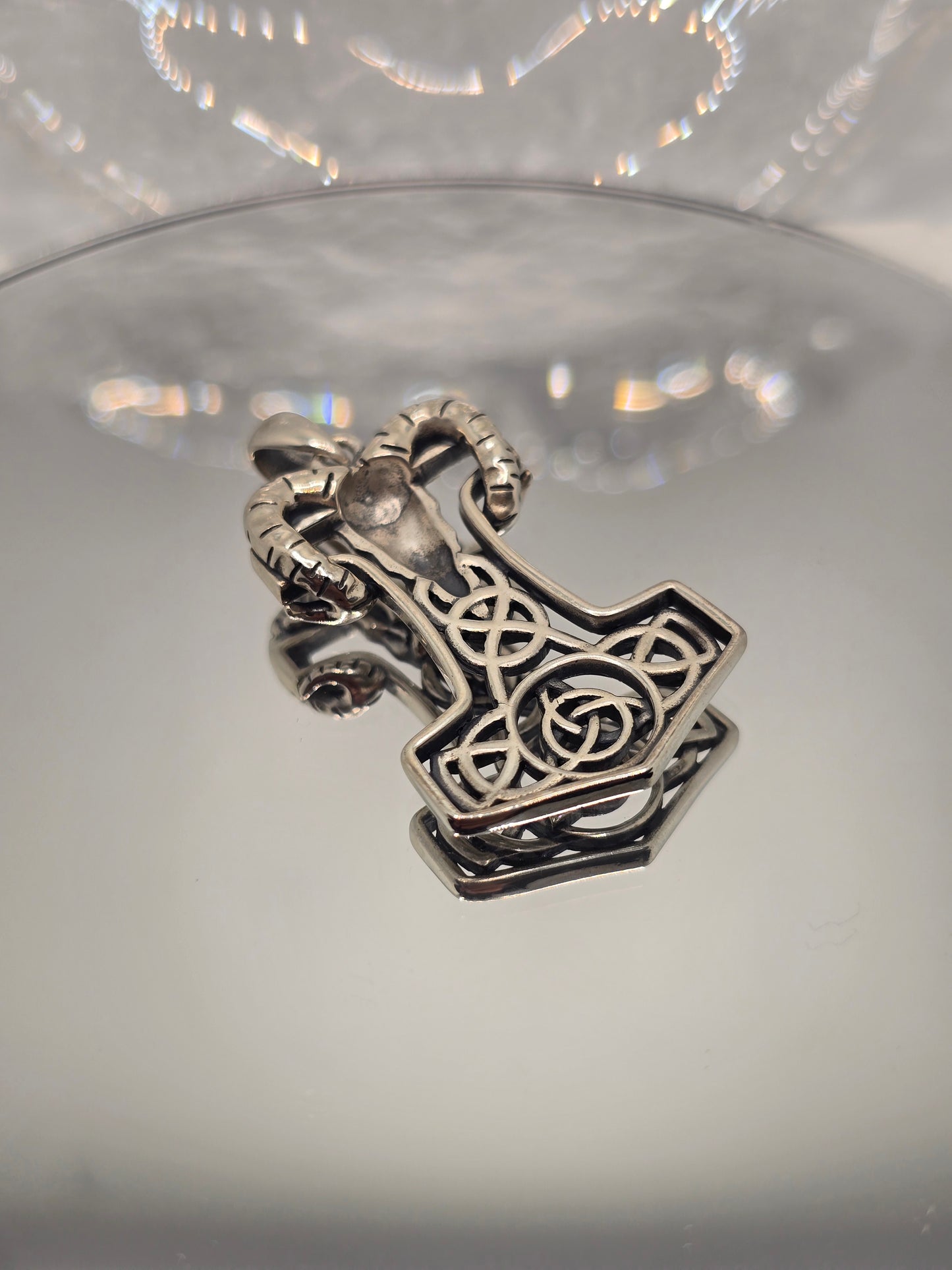 Thor's Hammer Mjolnir 925 Sterling Silver Pendant Goat Runes Celtic Knot