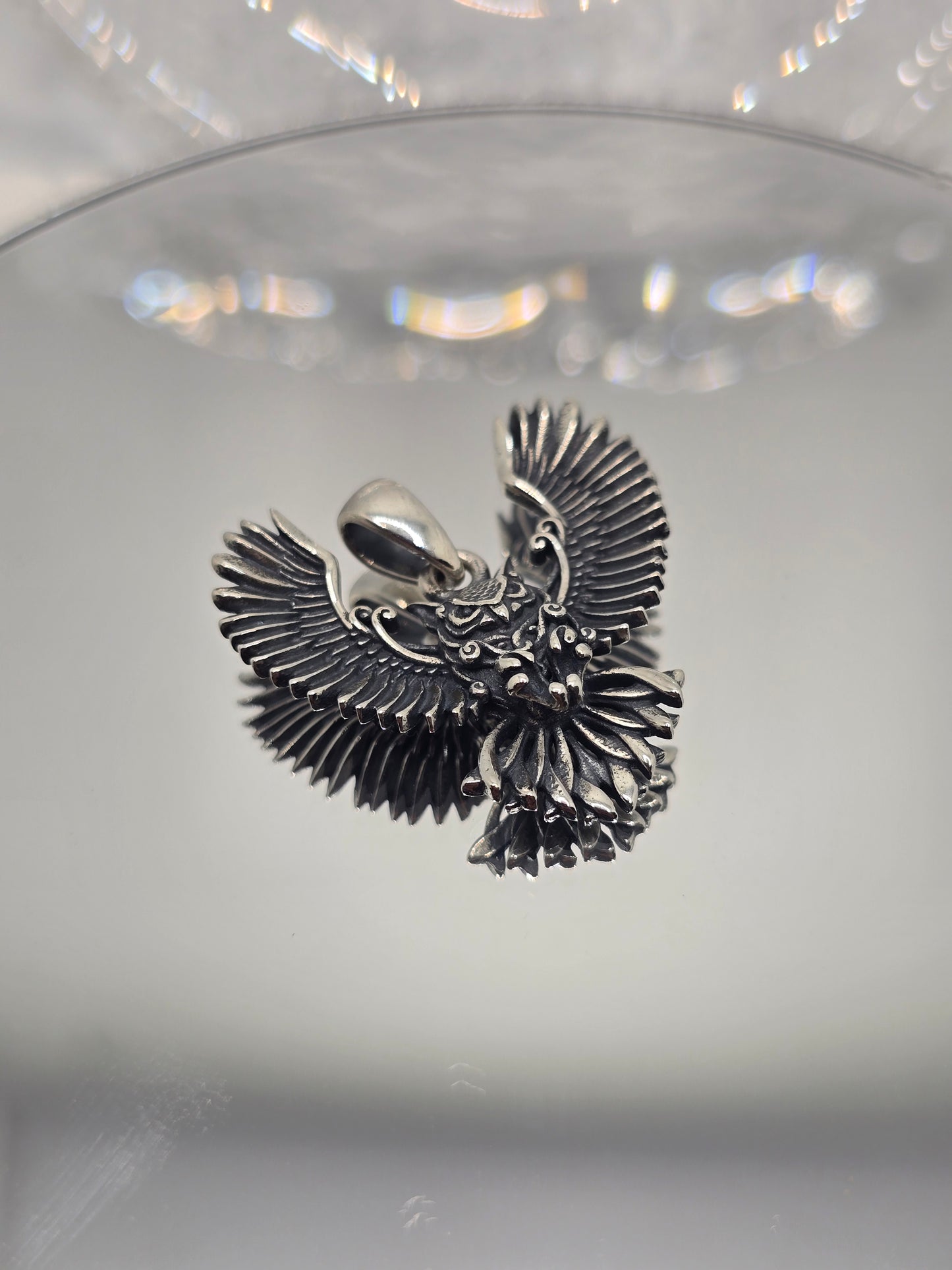 Owl Amulet 925 Sterling Silver Pendant Detailed Feather Wisdom Gift