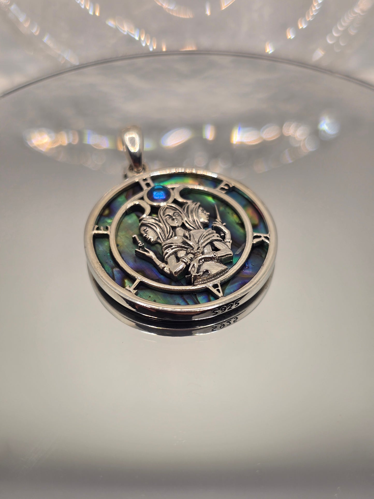 Triple Moon Goddess 925 Sterling Silver Abalone Shell Pendant Wiccan Pagan