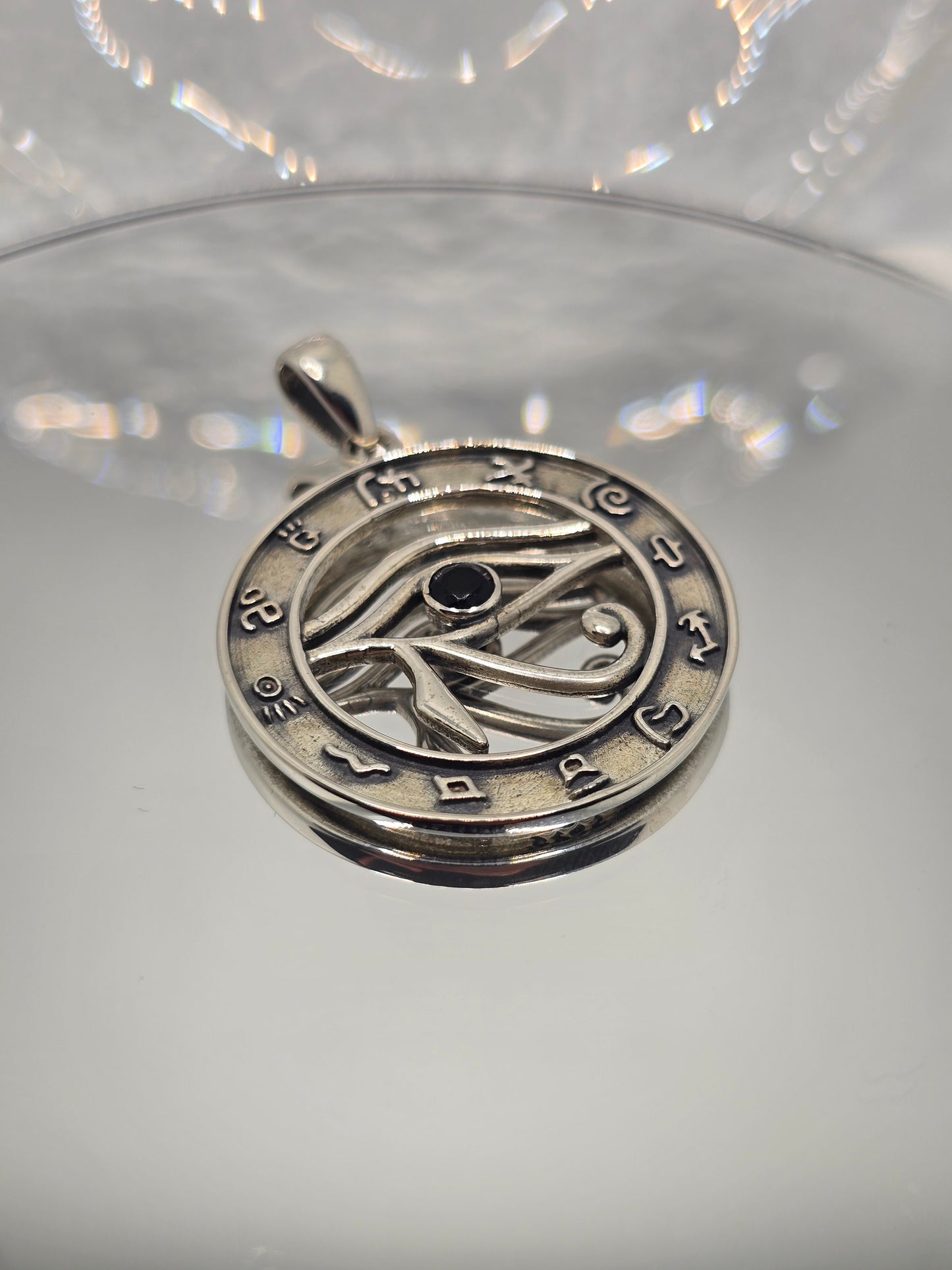 Eye of Horus 925 Sterling Silver Zodiac Black Gemstone Egyptian Pendant