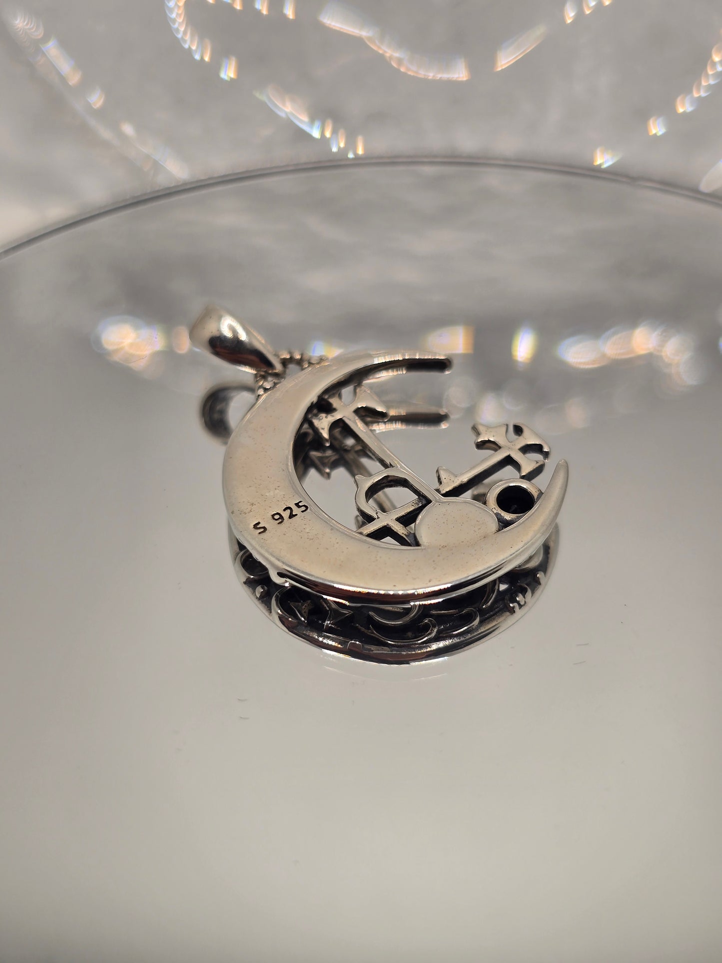 Lilith Moon Sigil 925 Sterling Silver Pendant Black Gem Crescent Wiccan