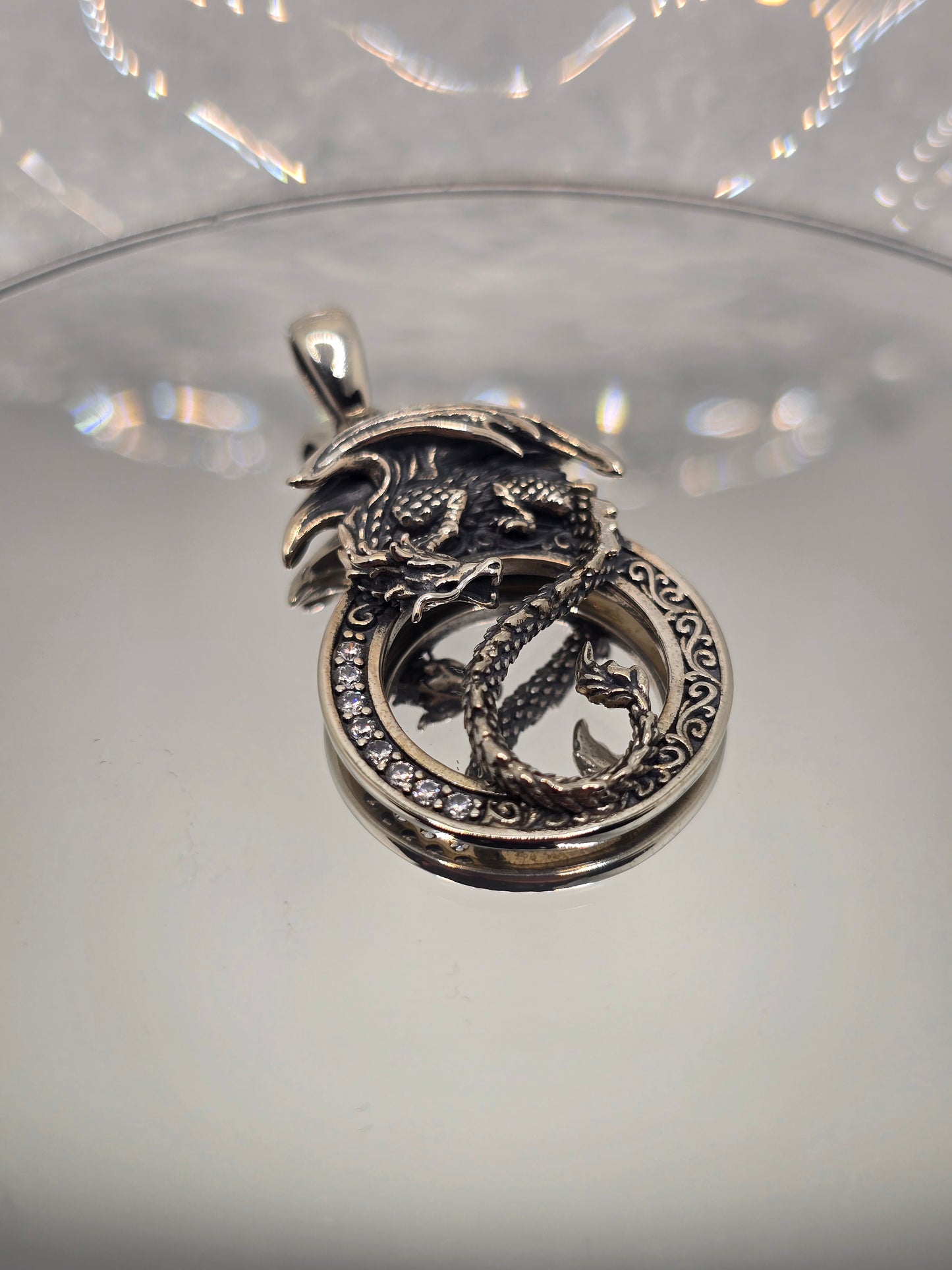 Dragon Yin Yang 925 Sterling Silver Pendant Crystal Accents Balance Amulet