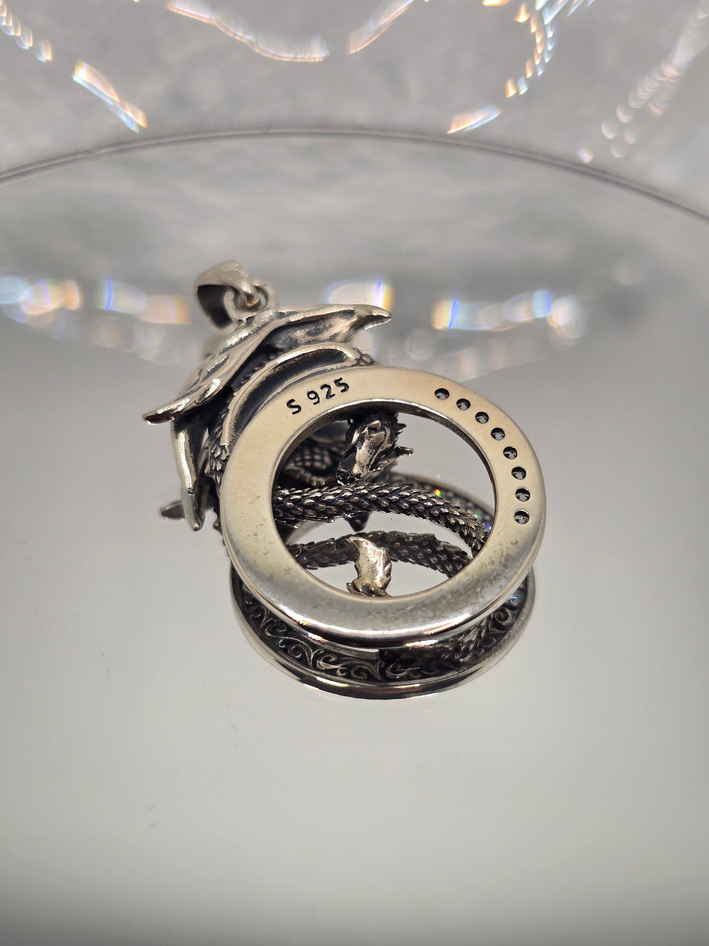 Dragon Yin Yang 925 Sterling Silver Pendant Crystal Accents Balance Amulet