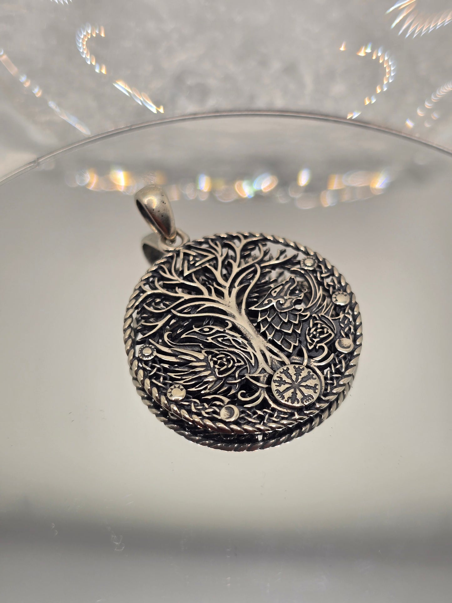 Viking Raven Wolf Yggdrasil 925 Sterling Silver Norse Tree of Life Pendant
