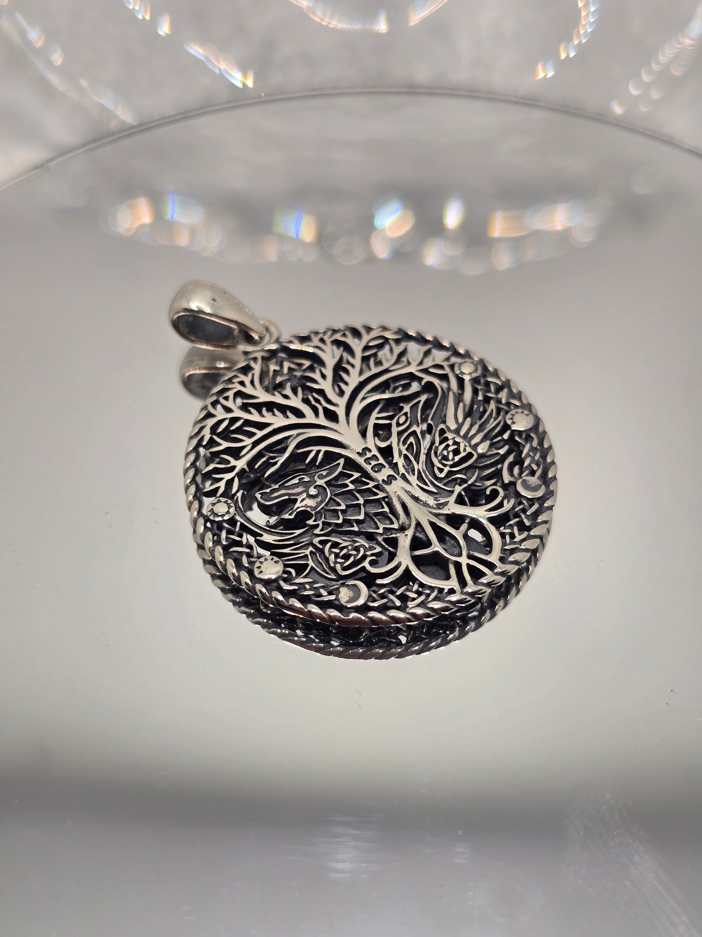 Viking Raven Wolf Yggdrasil 925 Sterling Silver Norse Tree of Life Pendant