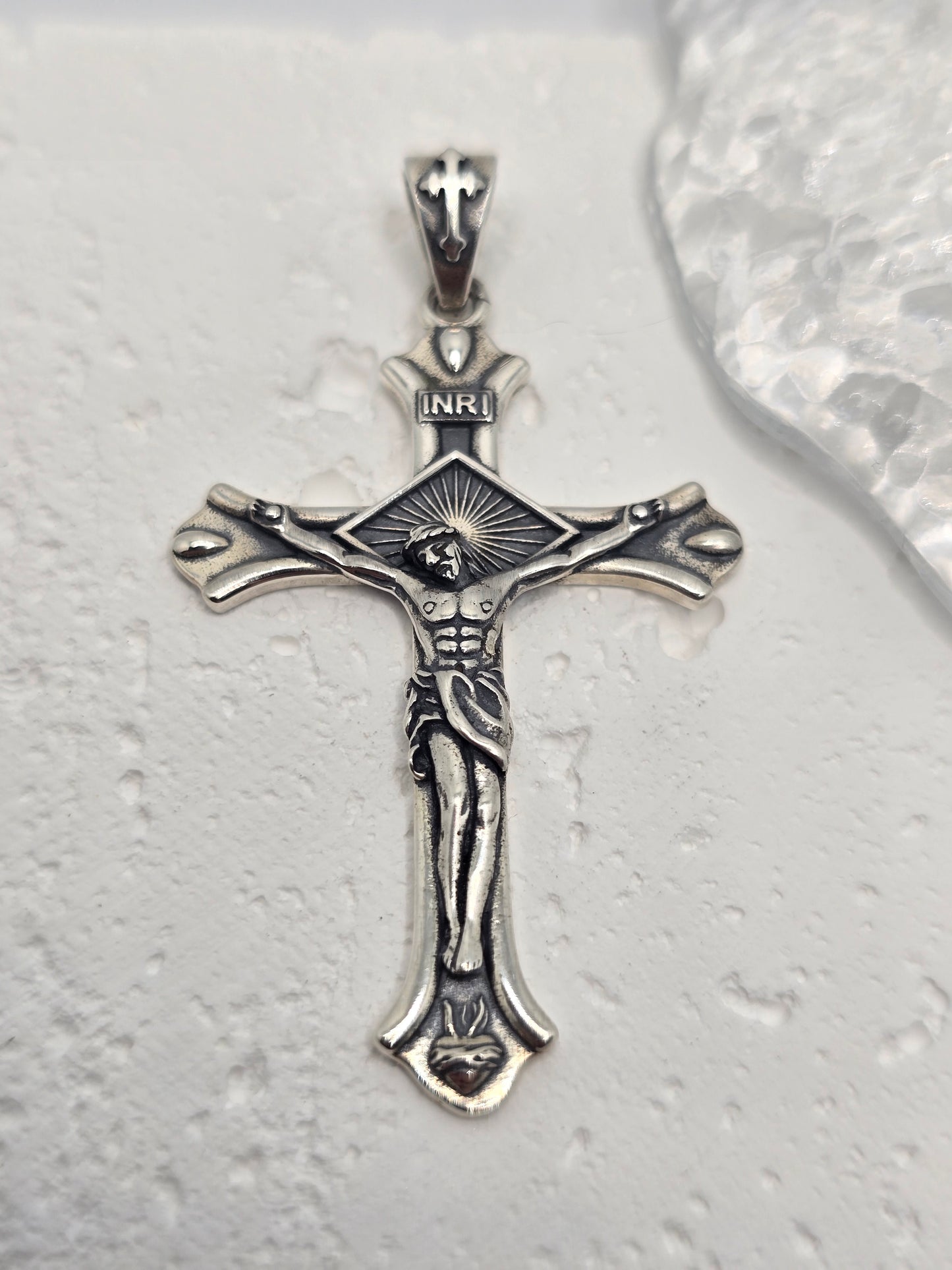 Jesus Crucifix 925 Sterling Silver INRI Cross Catholic Pendant