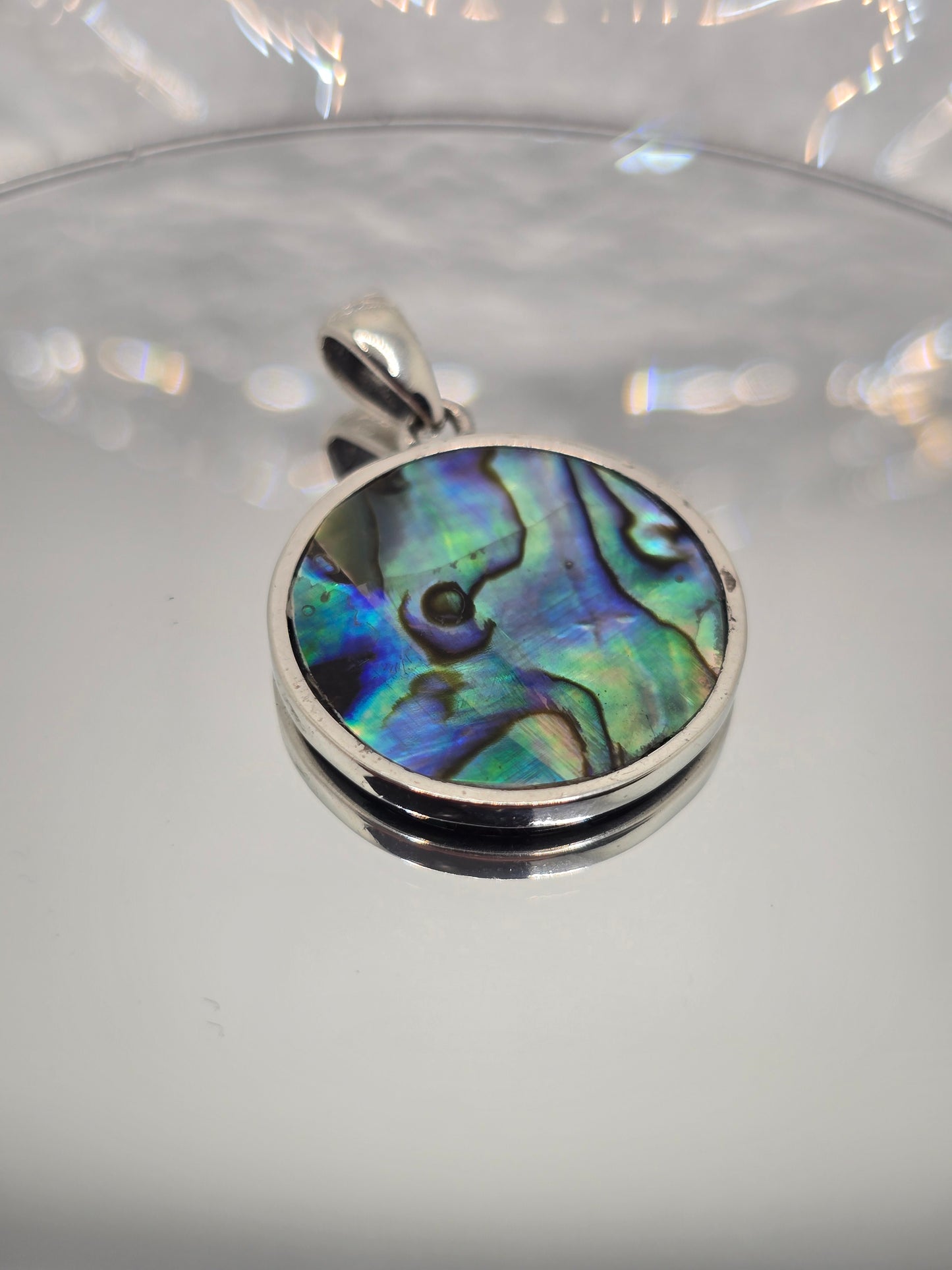 Tree of Life 925 Sterling Silver Abalone Shell Pendant Iridescent Inlay