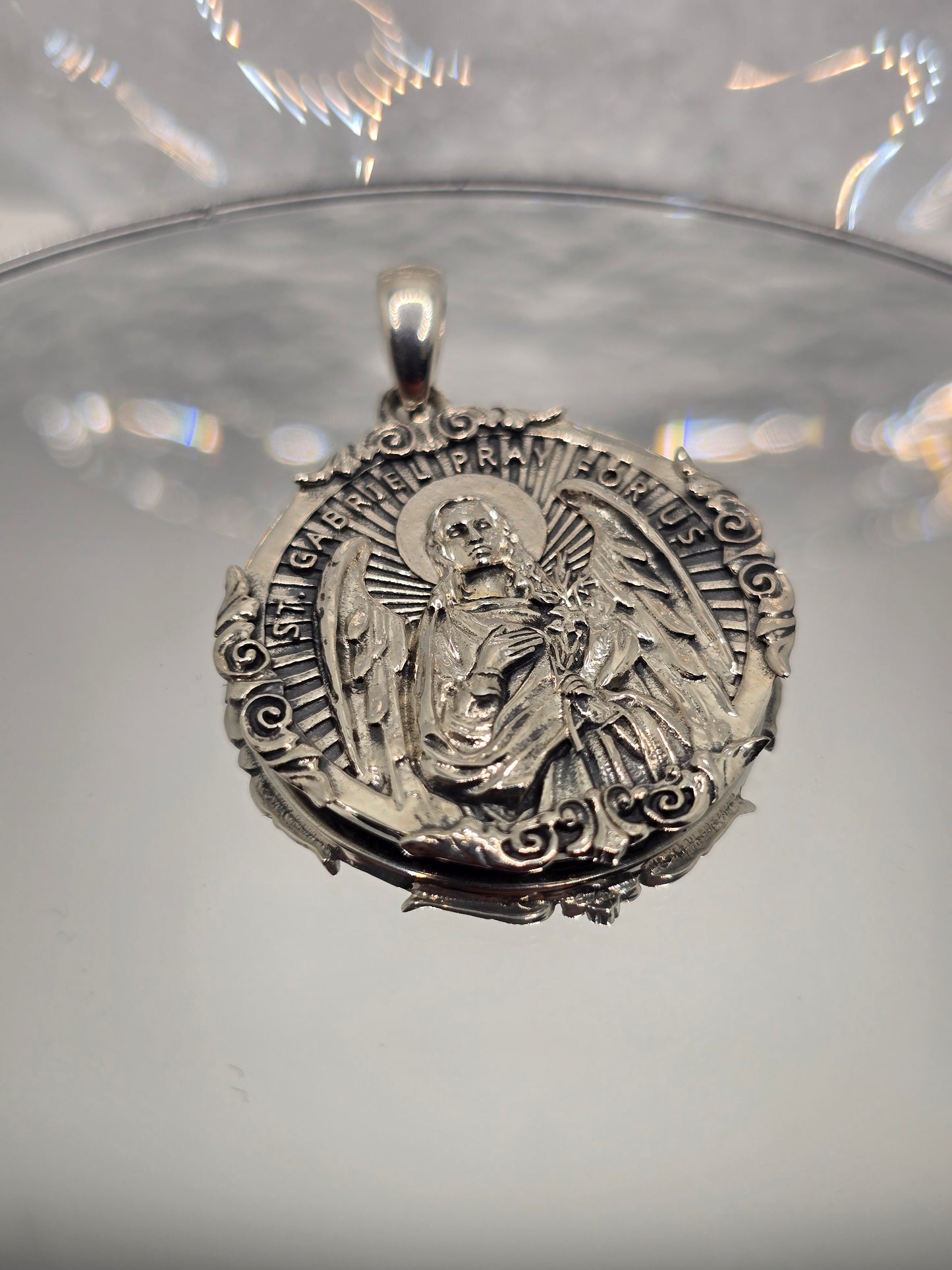 Saint Gabriel Archangel 925 Sterling Silver Medallion Pray For Us Pendant