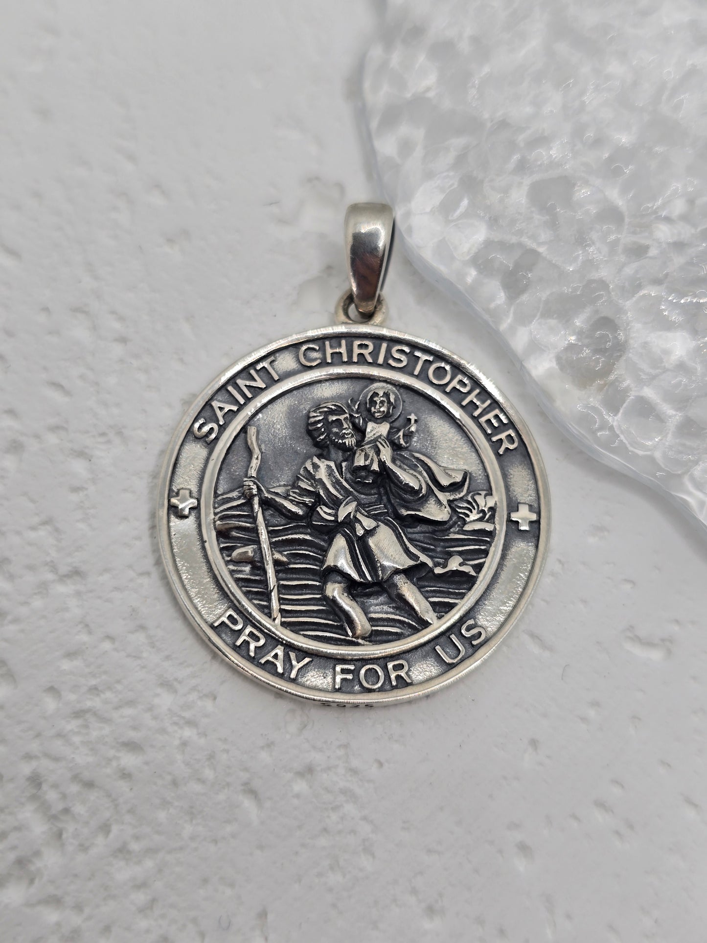 Saint Christopher Medallion 925 Sterling Silver Travel Protection Prayer Pendant