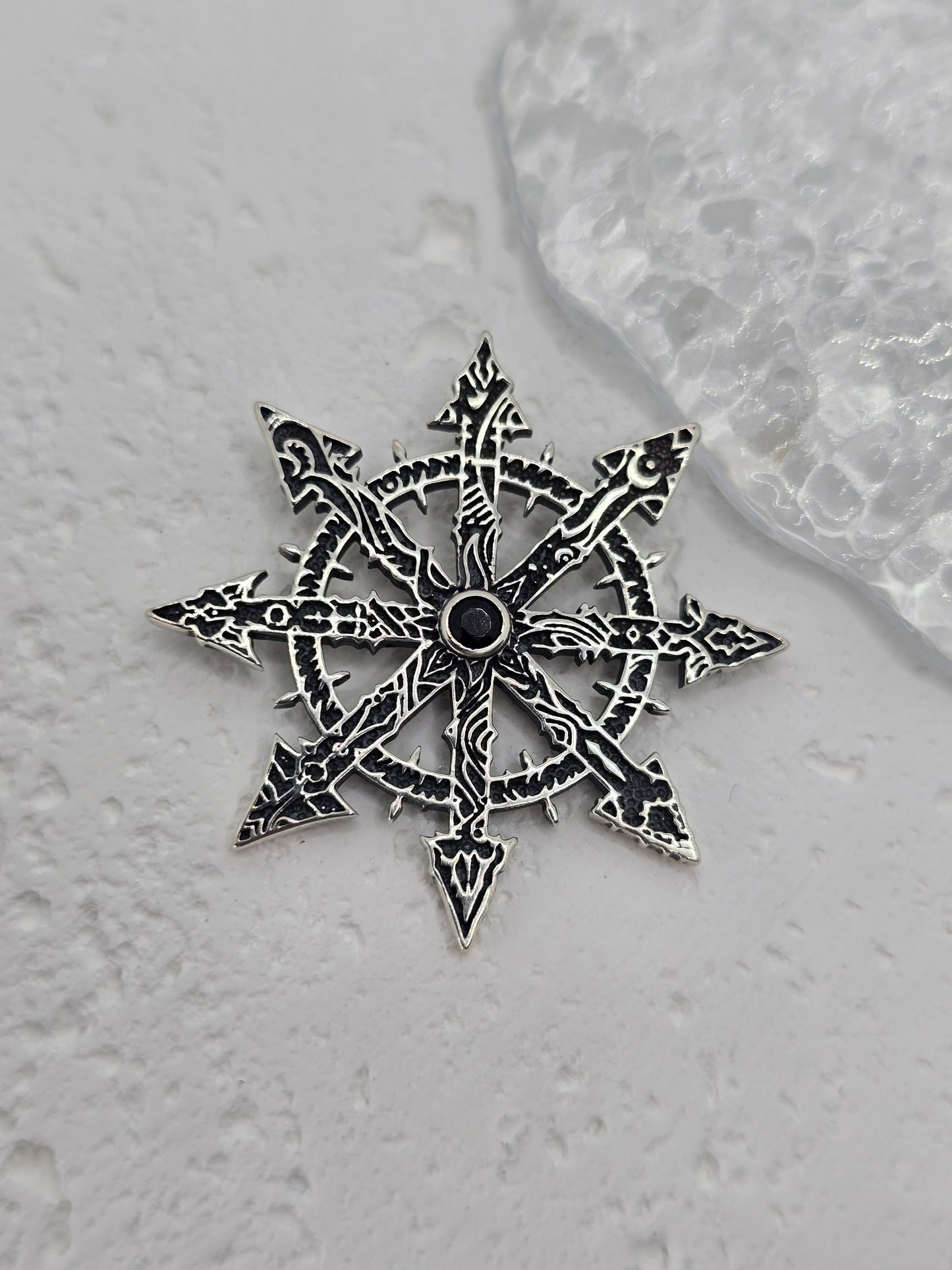 Chaos Star Pendant 925 Sterling Silver With Black Onyx For Mystical Power And Transformation