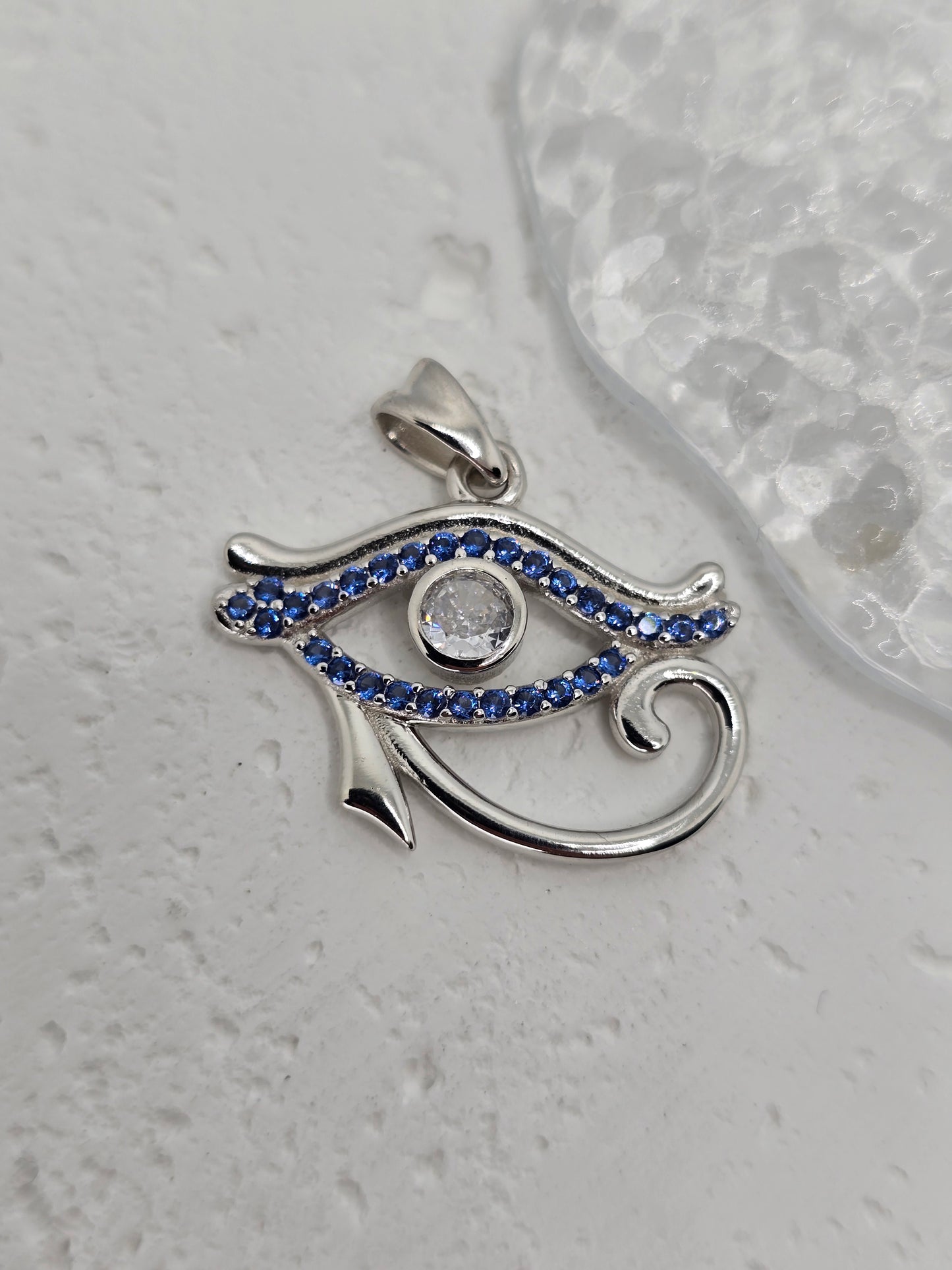 Eye Of Horus Pendant 925 Sterling Silver With Blue Crystals For Protection Power And Ancient Egyptian Symbolism