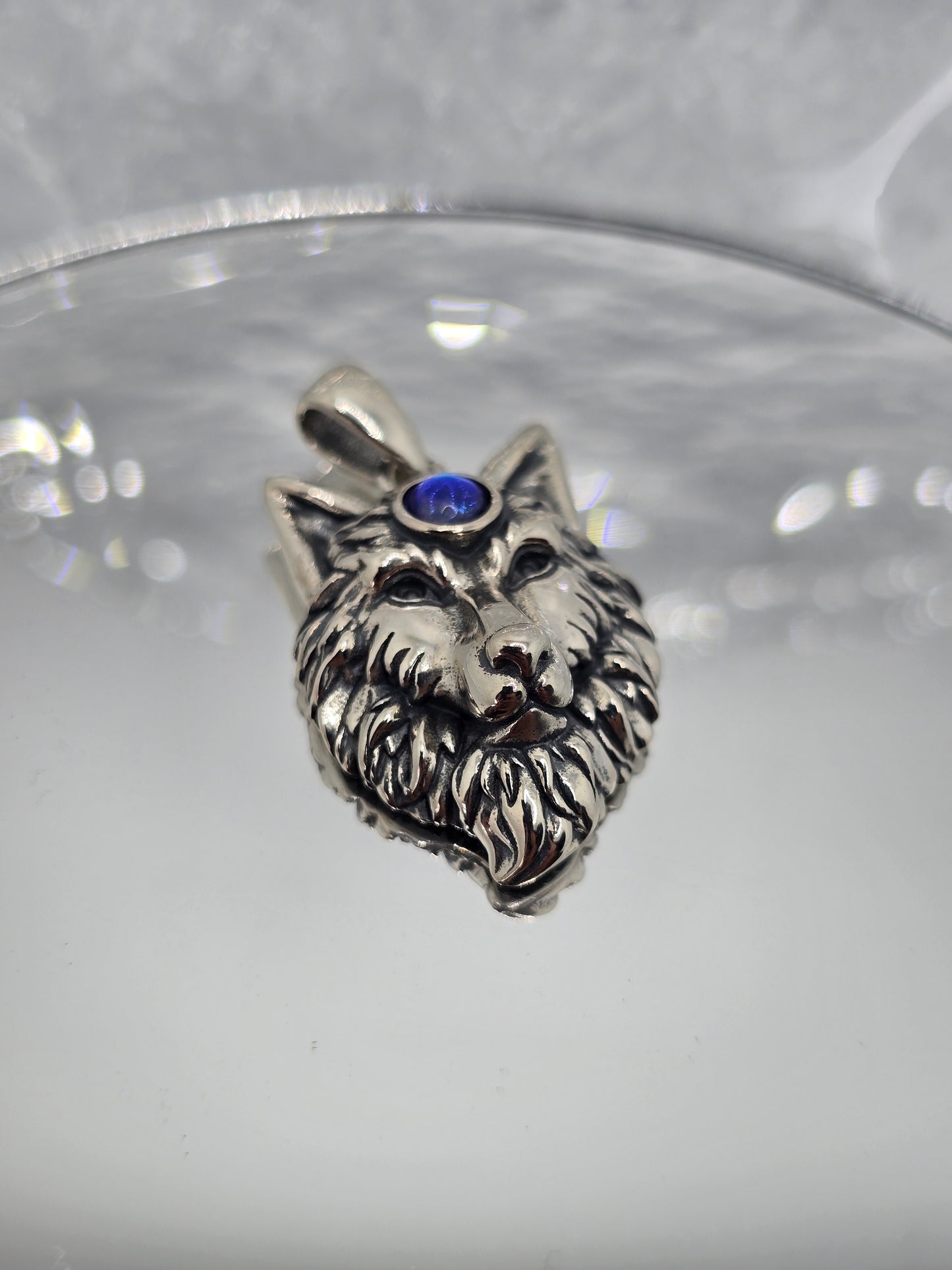 Moonstone Wolf King 925 Sterling Silver Pendant Spirit Animal Talisman