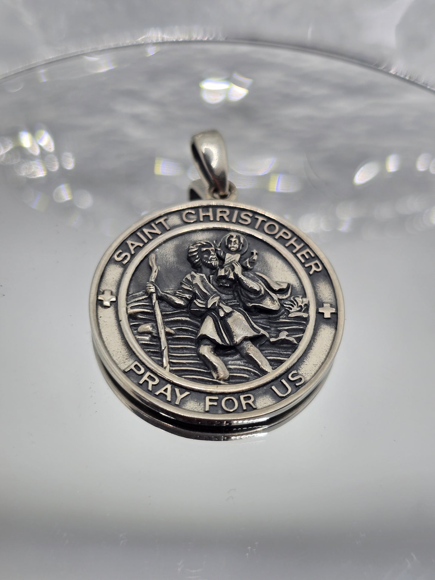 Saint Christopher Medallion 925 Sterling Silver Travel Protection Prayer Pendant