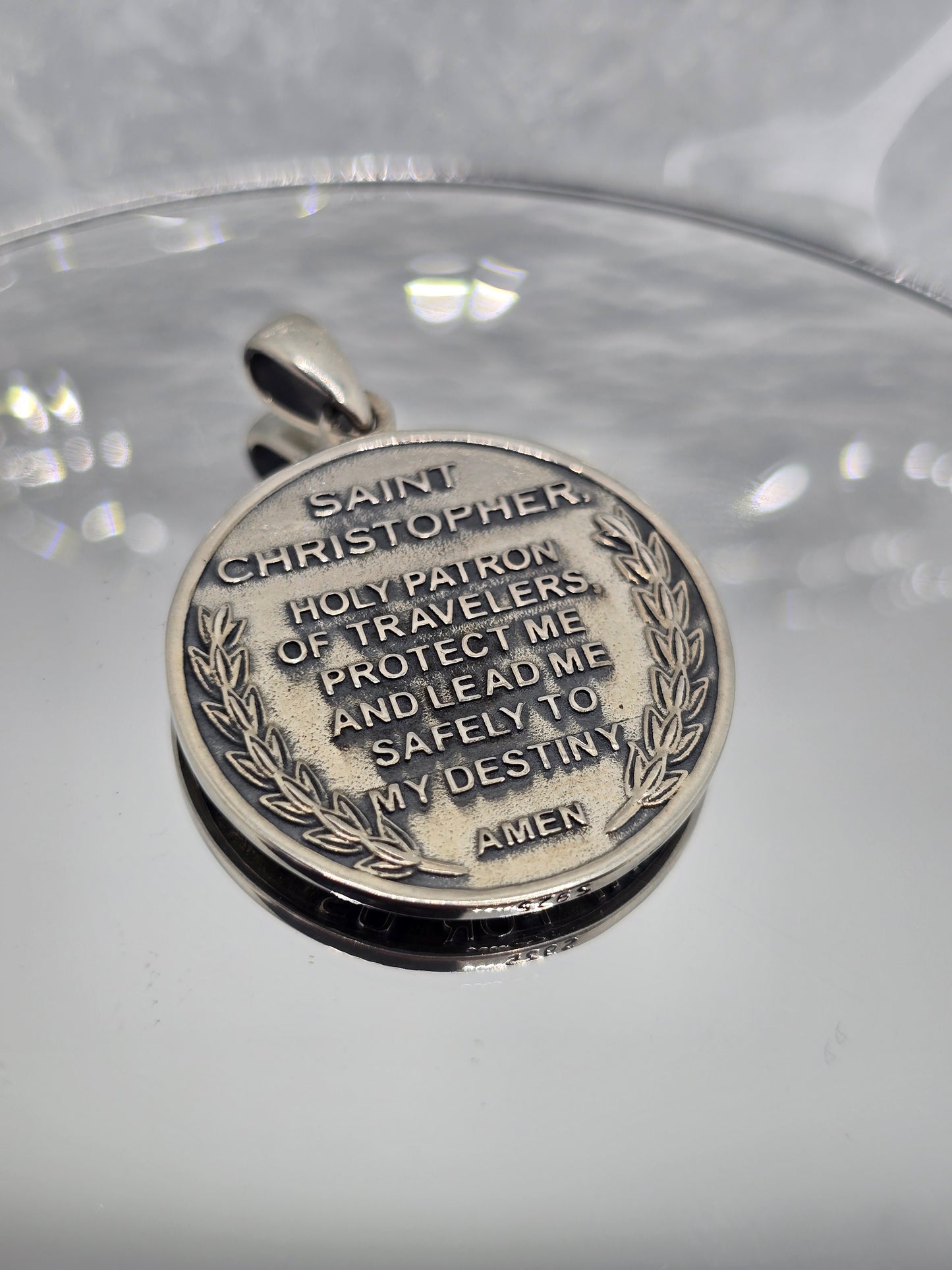 Saint Christopher Medallion 925 Sterling Silver Travel Protection Prayer Pendant