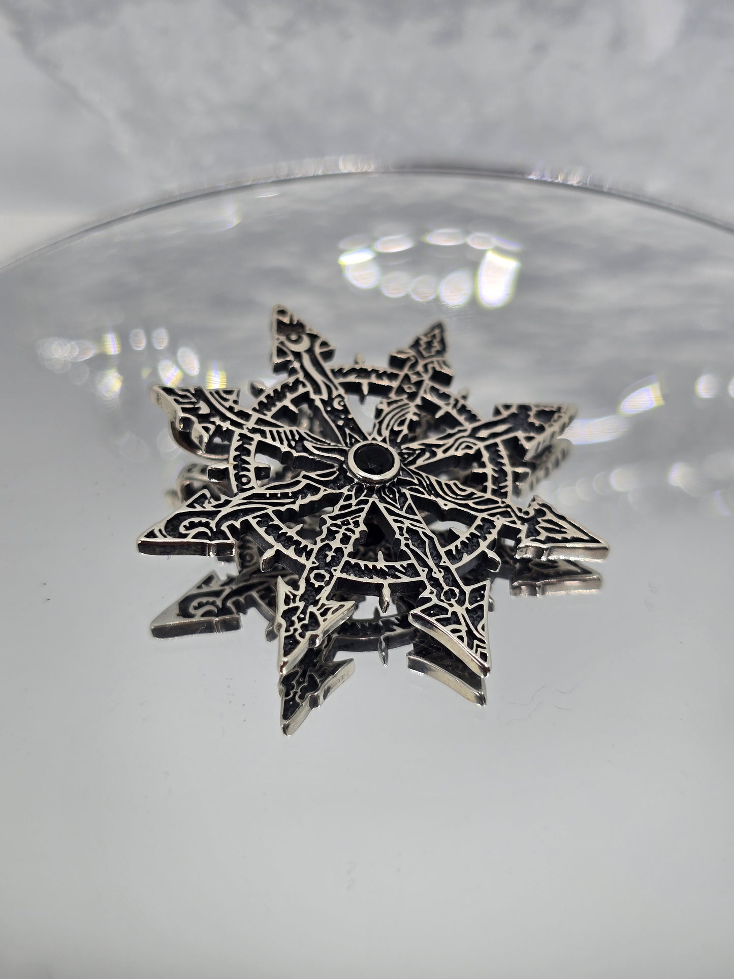 Chaos Star Pendant 925 Sterling Silver With Black Onyx For Mystical Power And Transformation