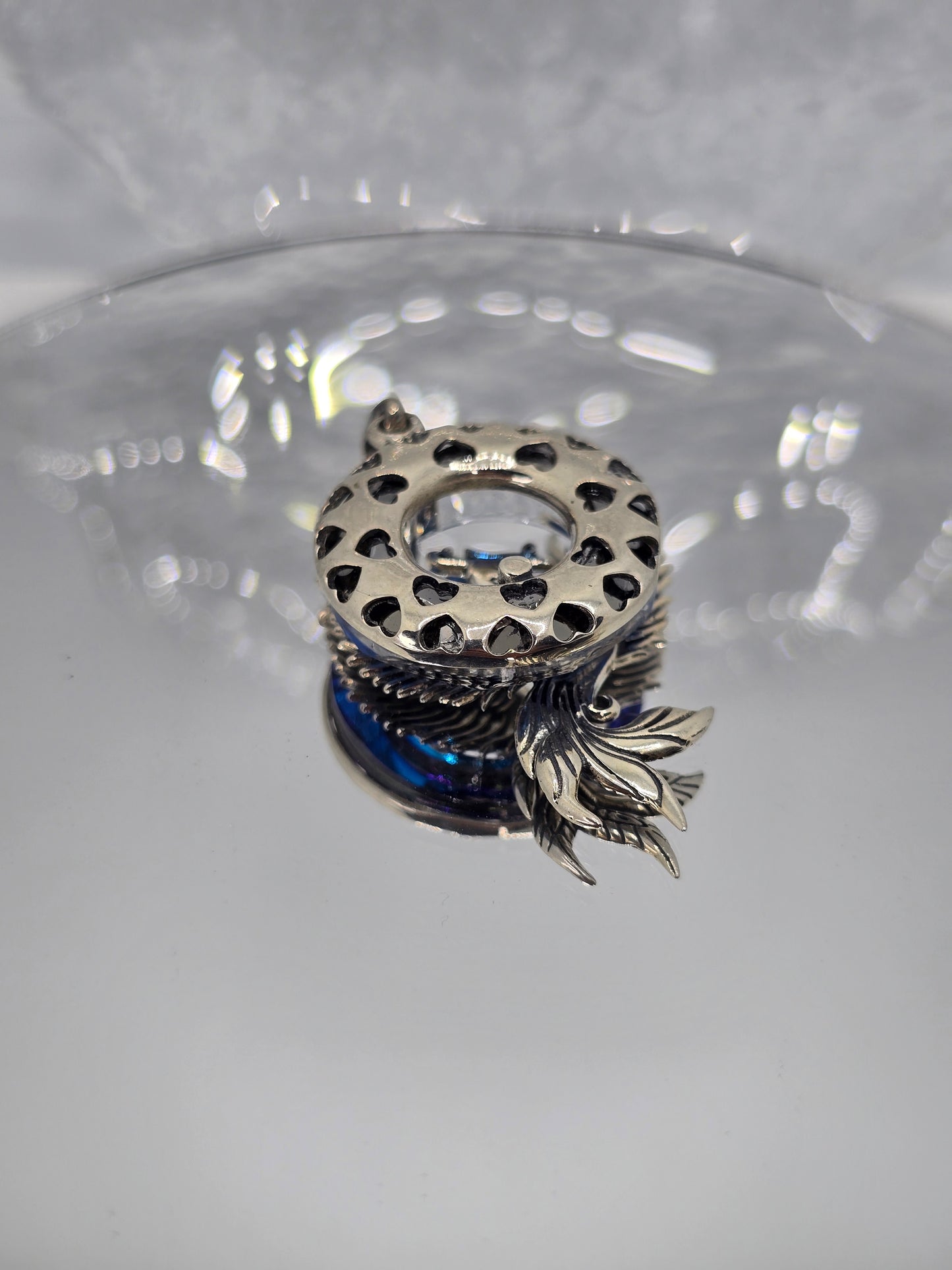 Phoenix 925 Sterling Silver Blue Crystal Halo Pendant Rebirth Talisman