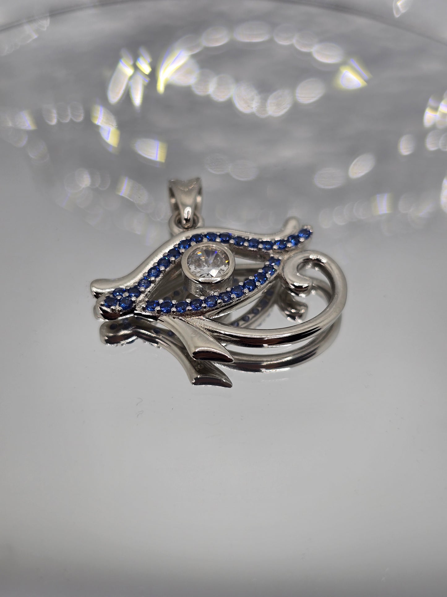 Eye Of Horus Pendant 925 Sterling Silver With Blue Crystals For Protection Power And Ancient Egyptian Symbolism