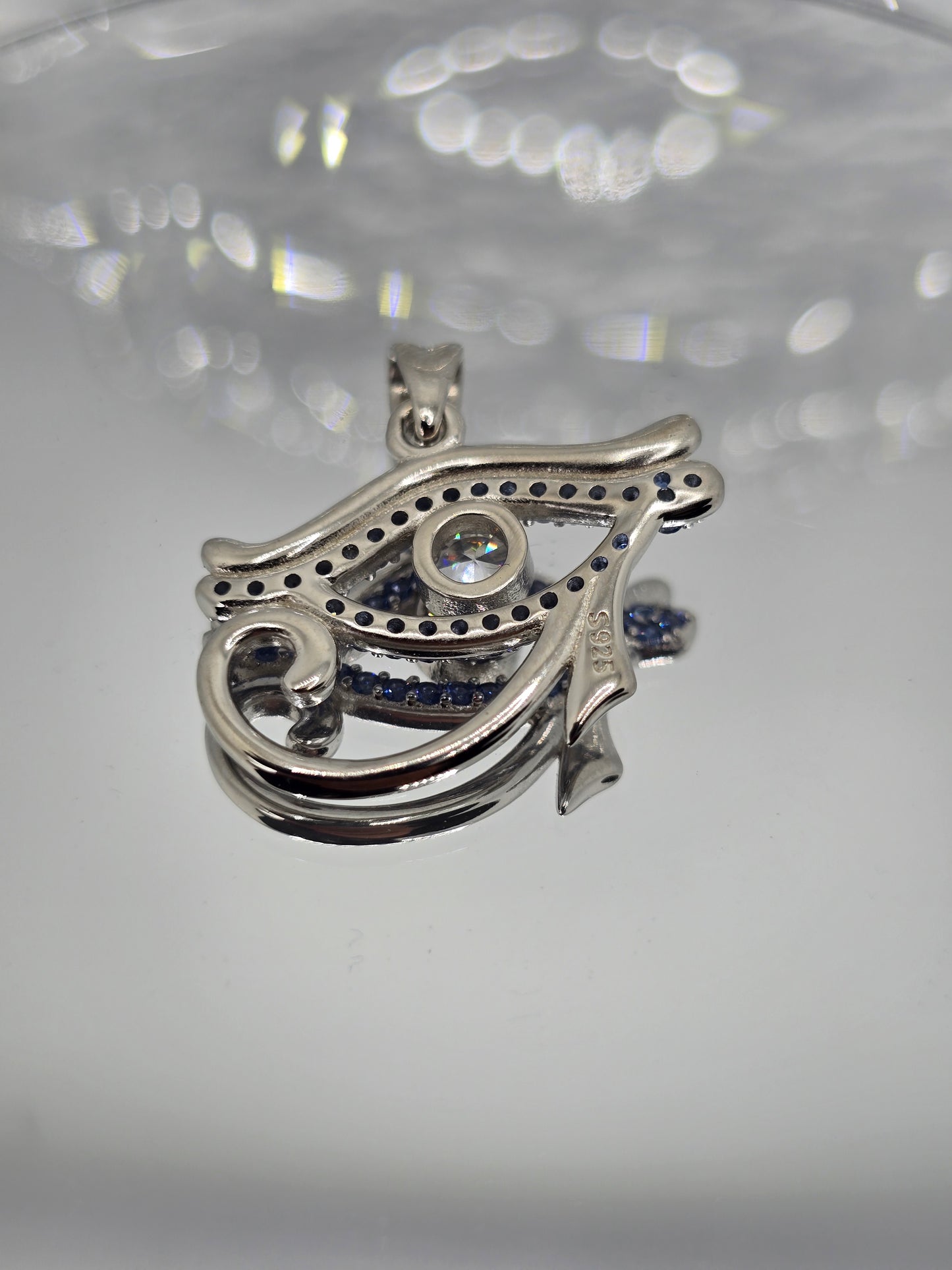 Eye Of Horus Pendant 925 Sterling Silver With Blue Crystals For Protection Power And Ancient Egyptian Symbolism