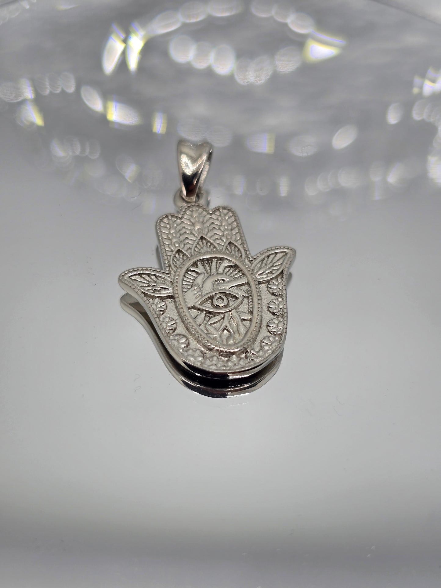 Hamsa Hand Angel Caller 925 Sterling Silver Evil Eye Pendant Talisman