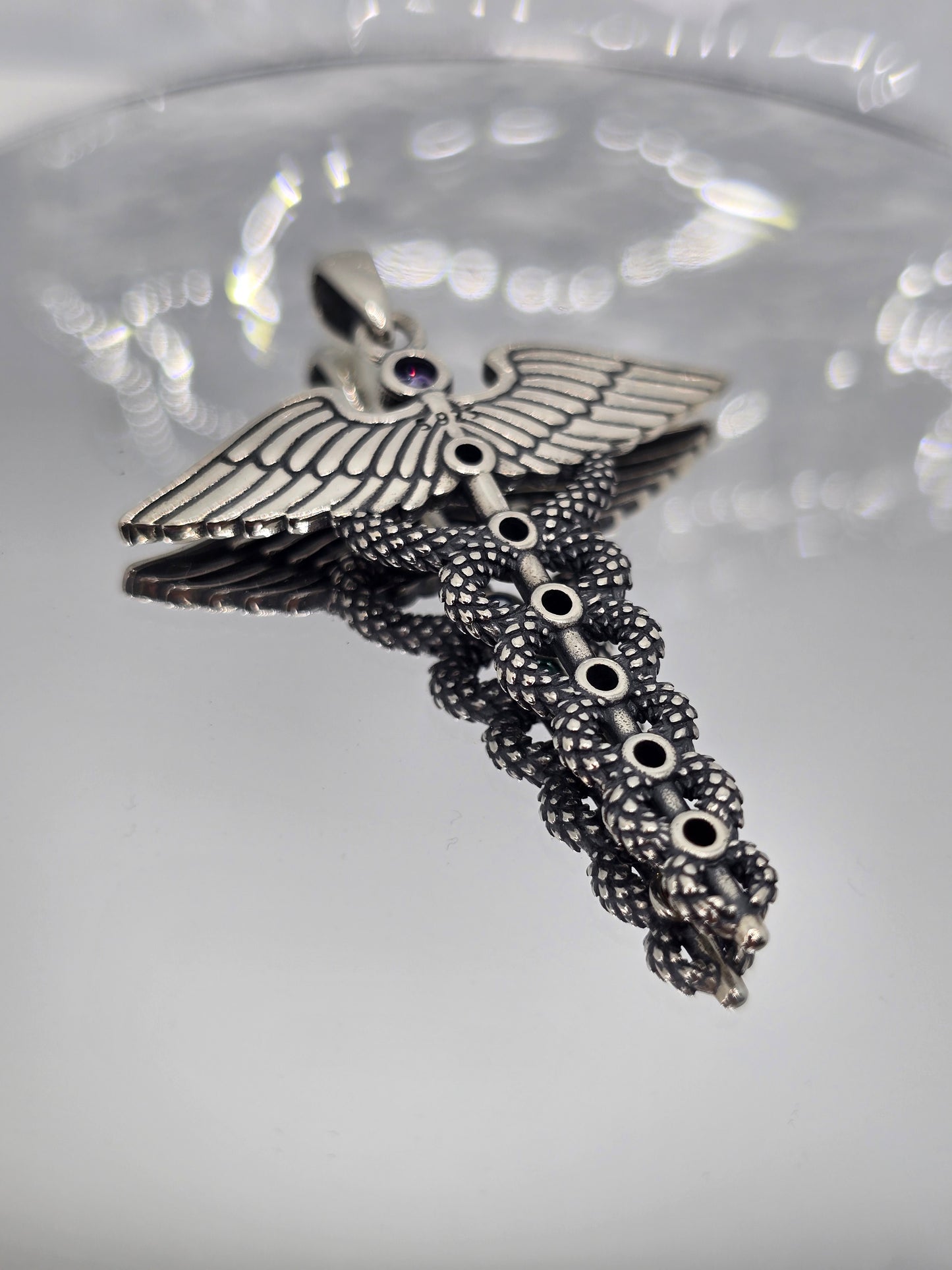 Caduceus 925 Sterling Silver Chakra Stones Pendant Doctor Nurse Gift