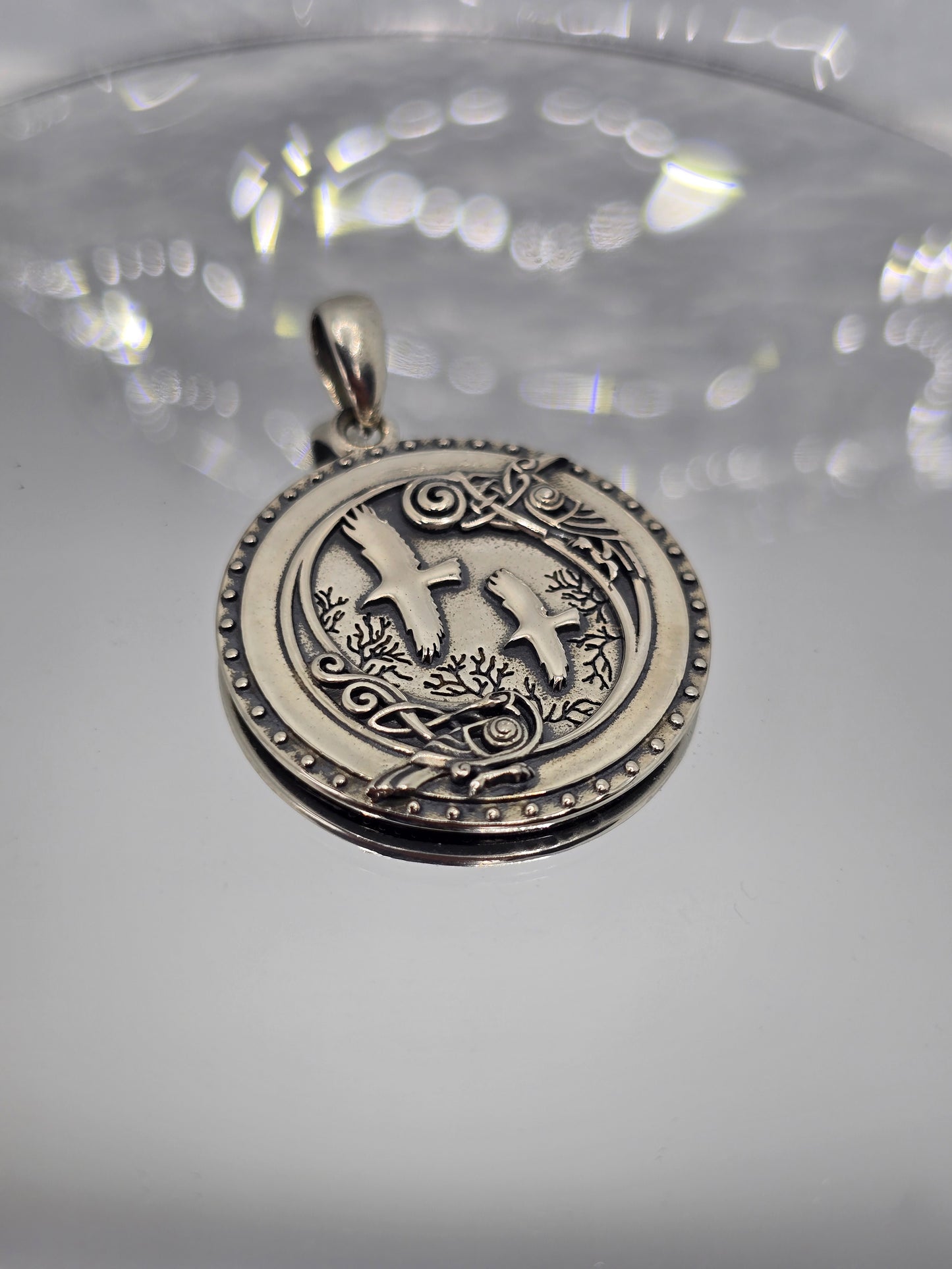 Huginn Muninn 925 Sterling Silver Raven Forest Norse Runes Pendant