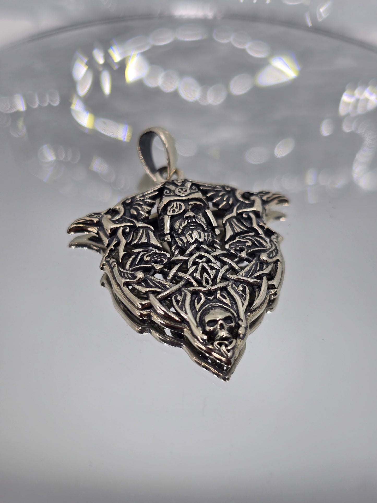 Odin Warrior Skull 925 Sterling Silver Pendant Raven Huginn Muninn Norse