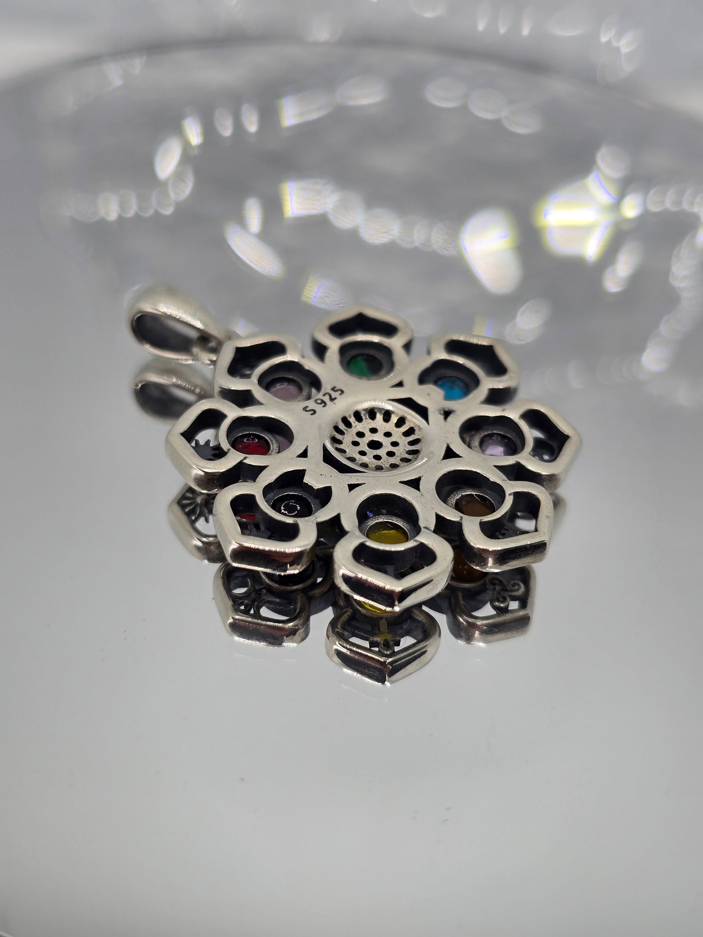 Hecate Lotus Evil Eye Pentagram 925 Sterling Silver Pendant Wiccan Multi-Gem