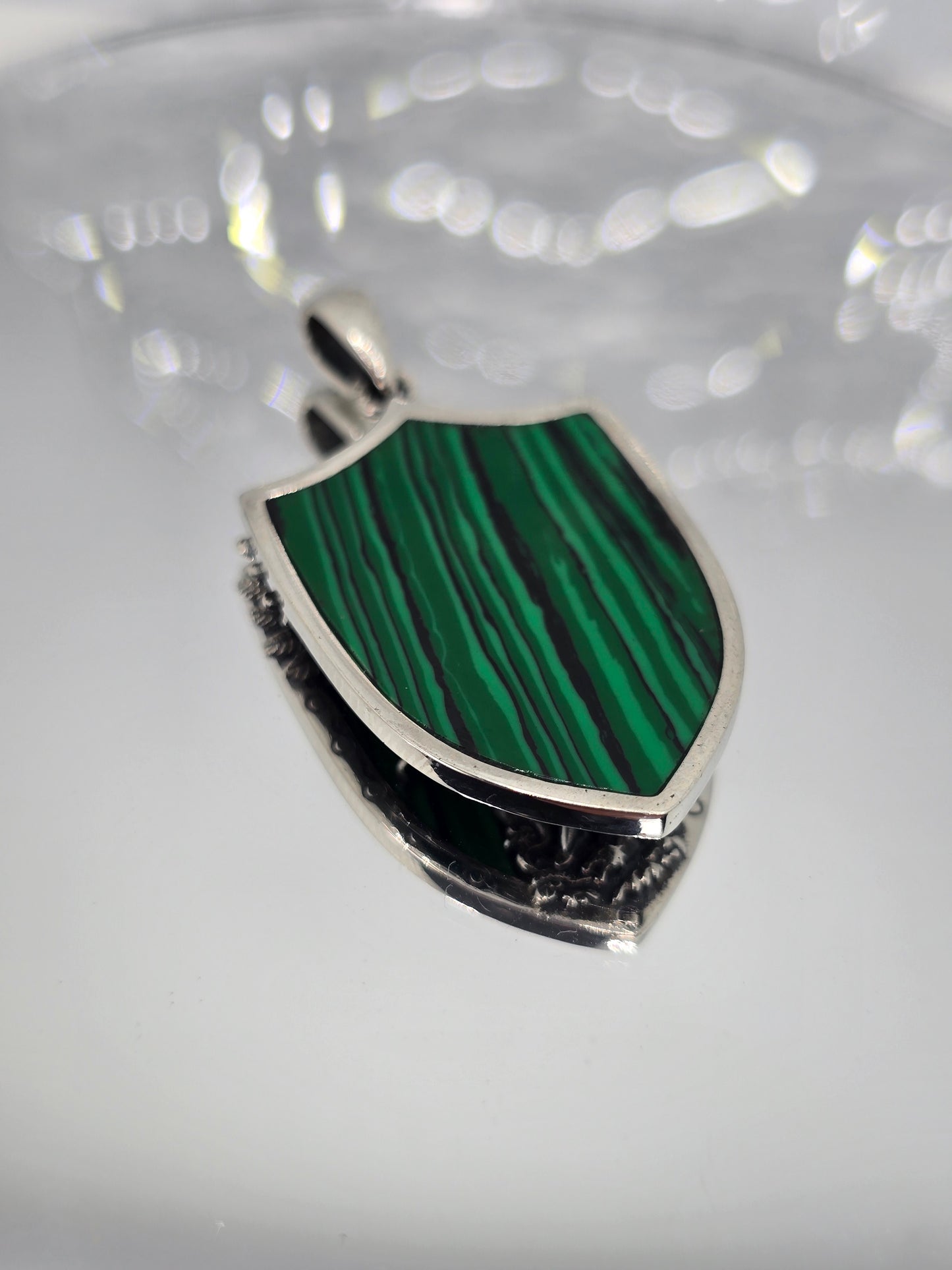 Saint Michael Archangel 925 Sterling Silver Malachite Shell Angel Catholic Pendant