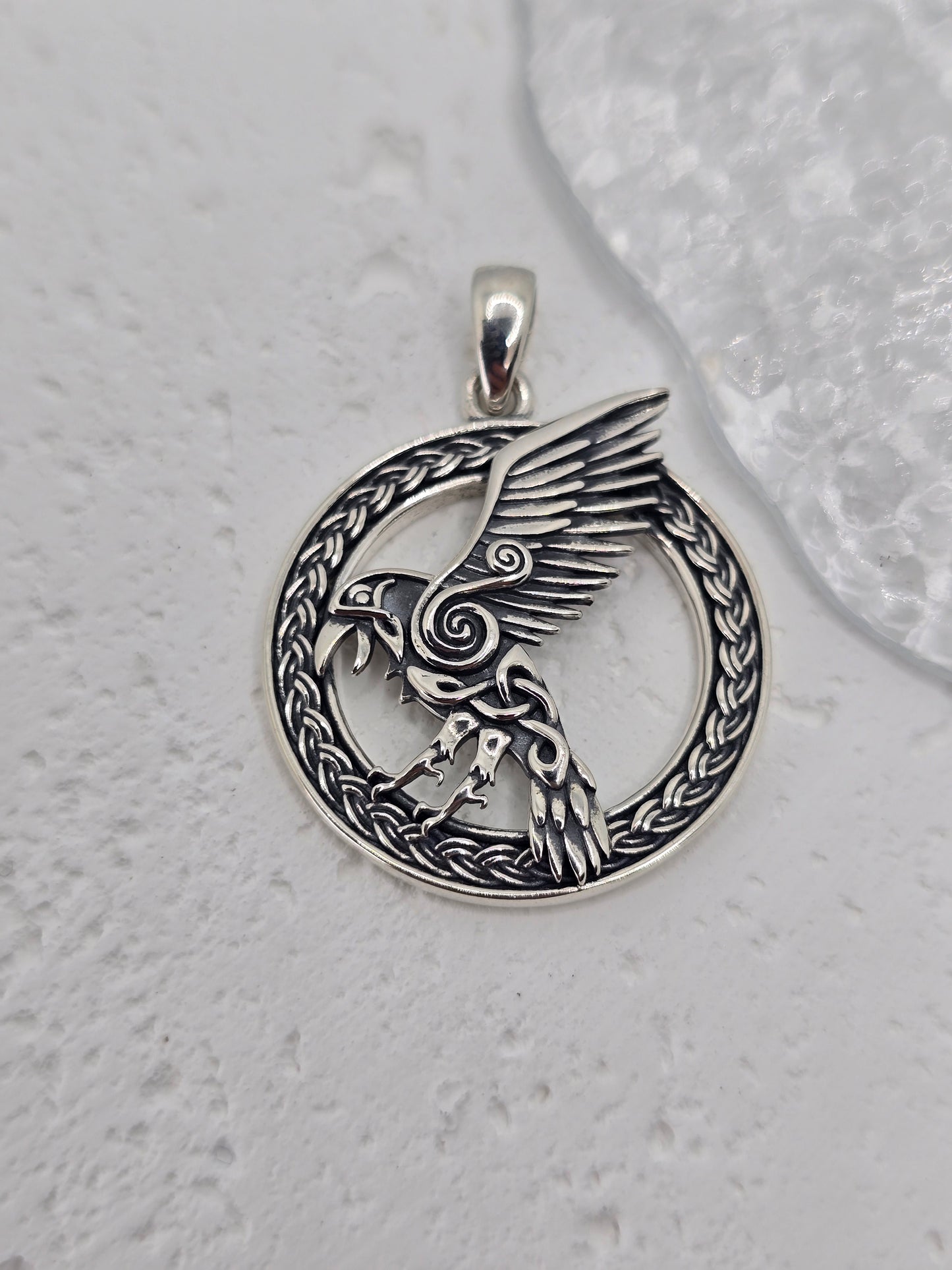 Viking Raven 925 Sterling Silver Celtic Knot Pendant Norse Symbol