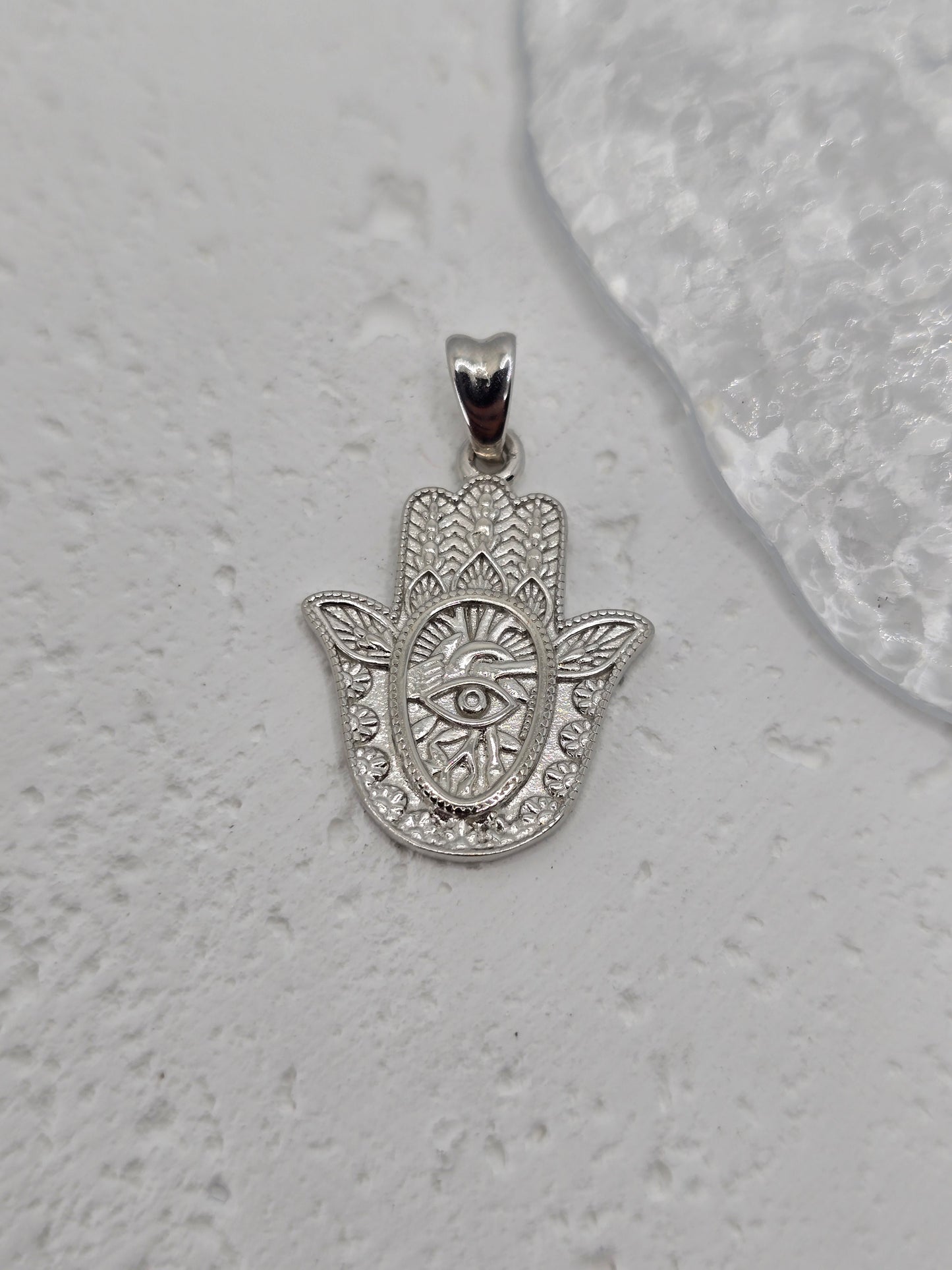 Hamsa Hand Angel Caller 925 Sterling Silver Evil Eye Pendant Talisman