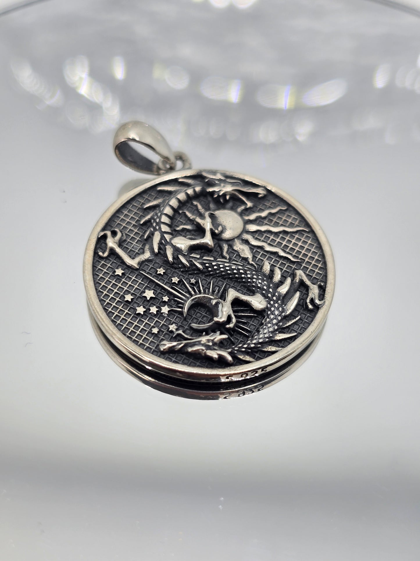 Moon Dragon Pendant 925 Sterling Silver With Sun And Moon Symbolism For Balance Strength And Fantasy Lovers
