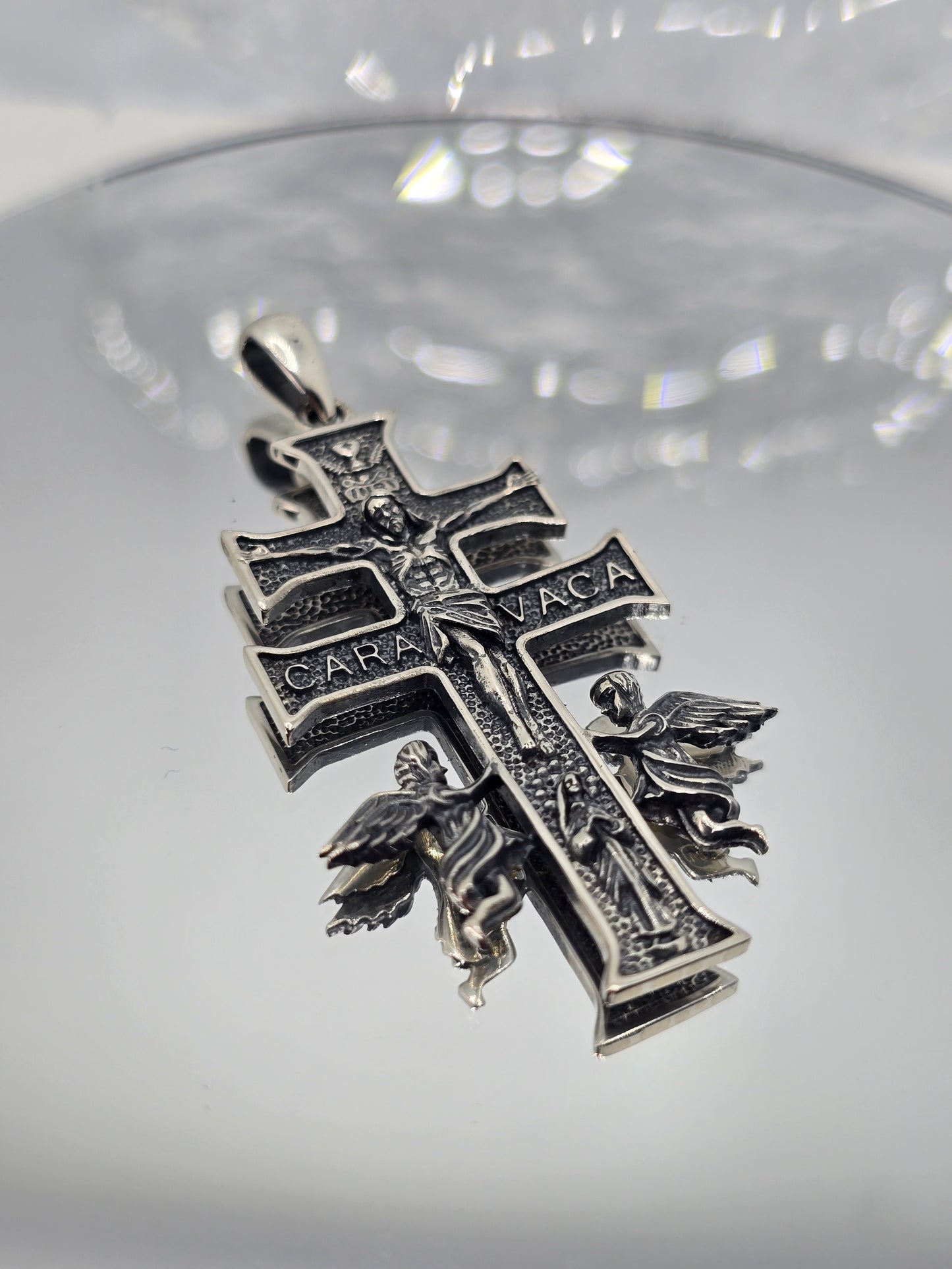 Caravaca Cross 925 Sterling Silver Pendant awith Angels Catholic Religious Amulet