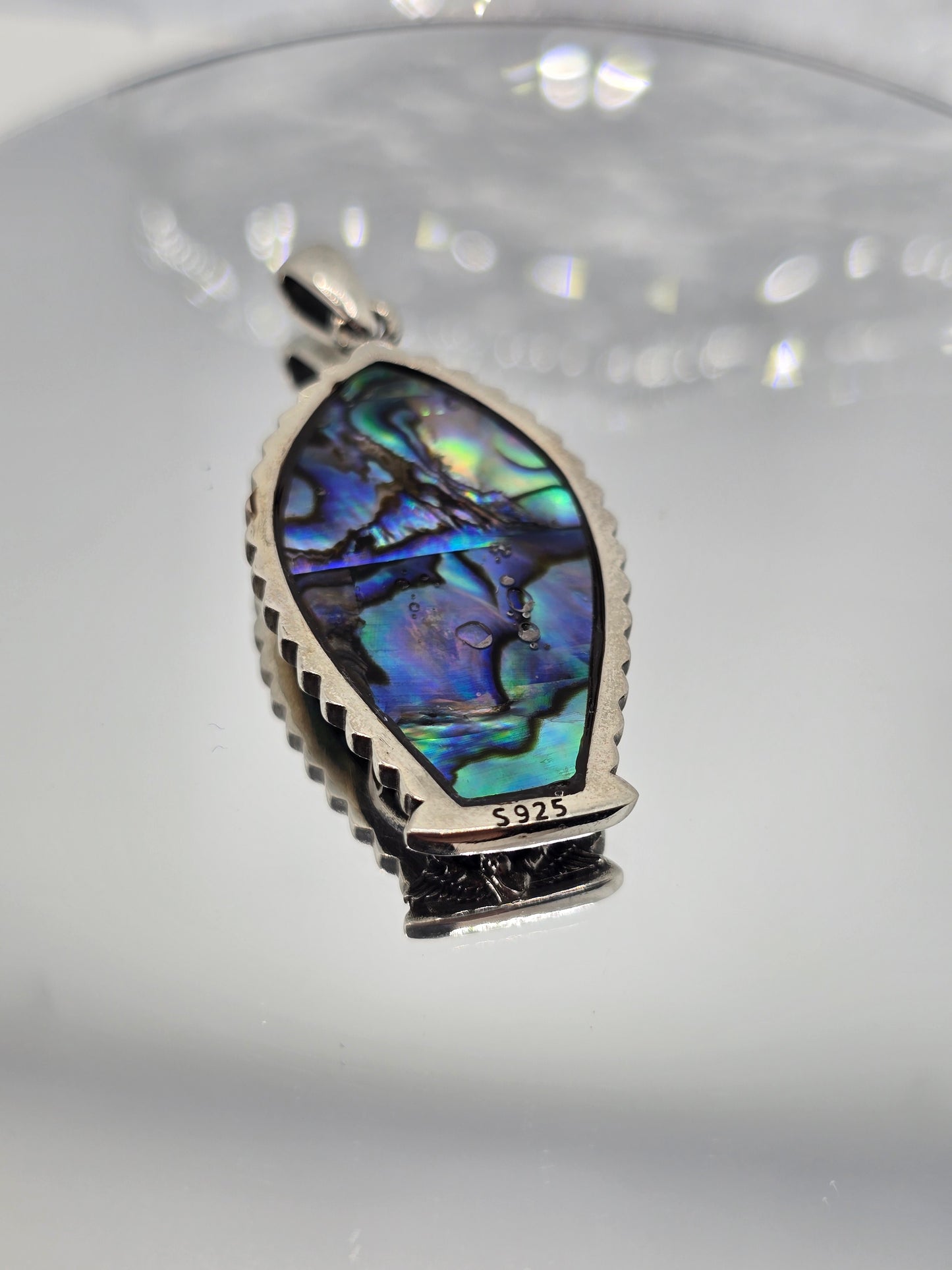 Virgin Mary Abalone Shell Pendant Religious Amulet 925 Sterling Silver Jeweller