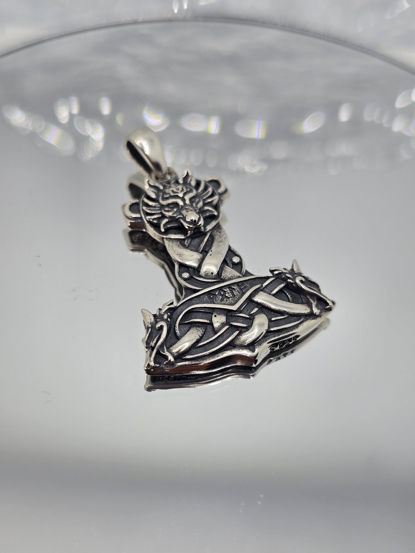 Viking Wolf Thor Hammer 925 Sterling Silver Celtic Knot Mjolnir Pendant