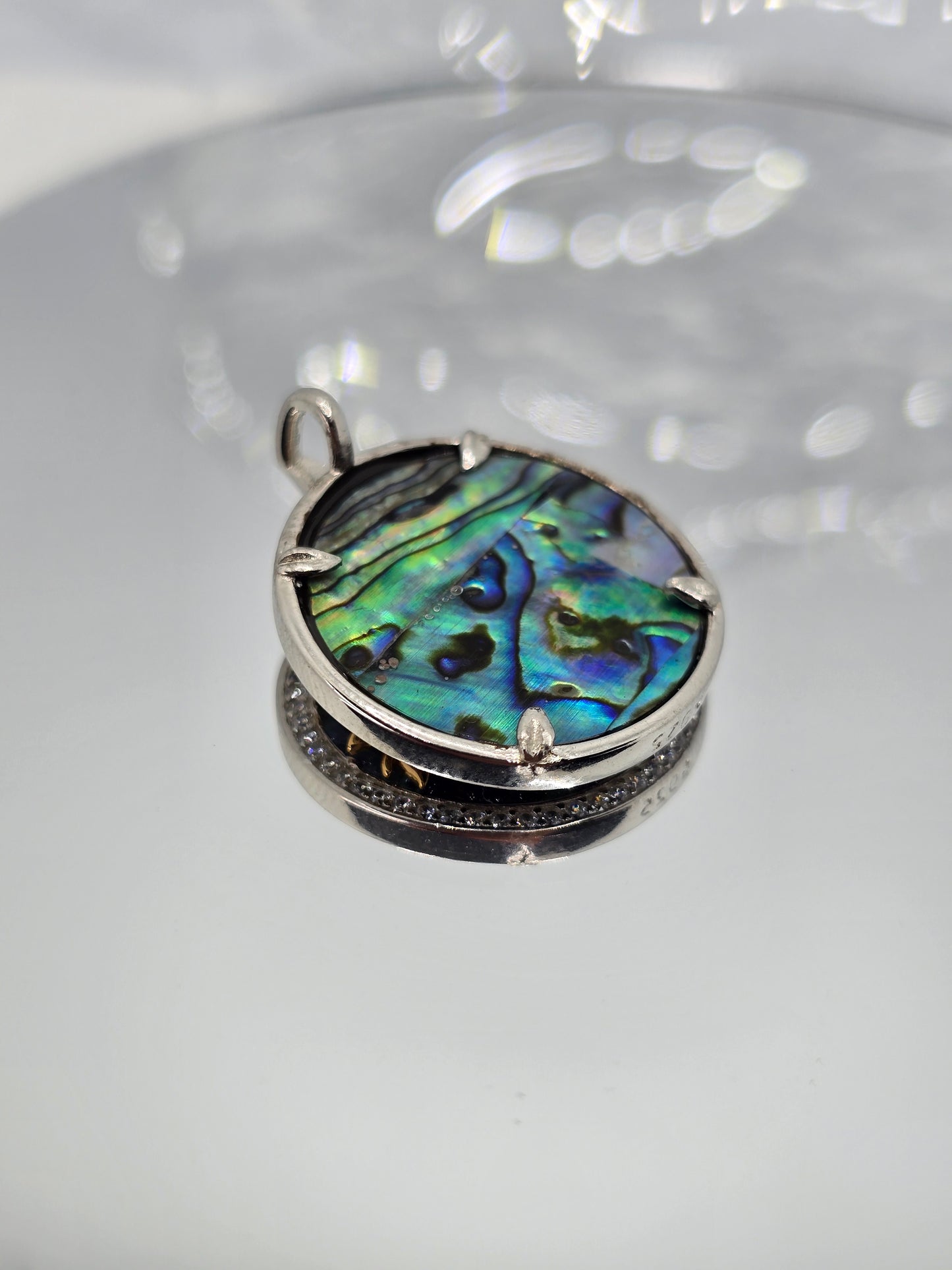 Tree of Life Charm 925 Sterling Silver Abalone Shell Gold-Tone Halo Pendant