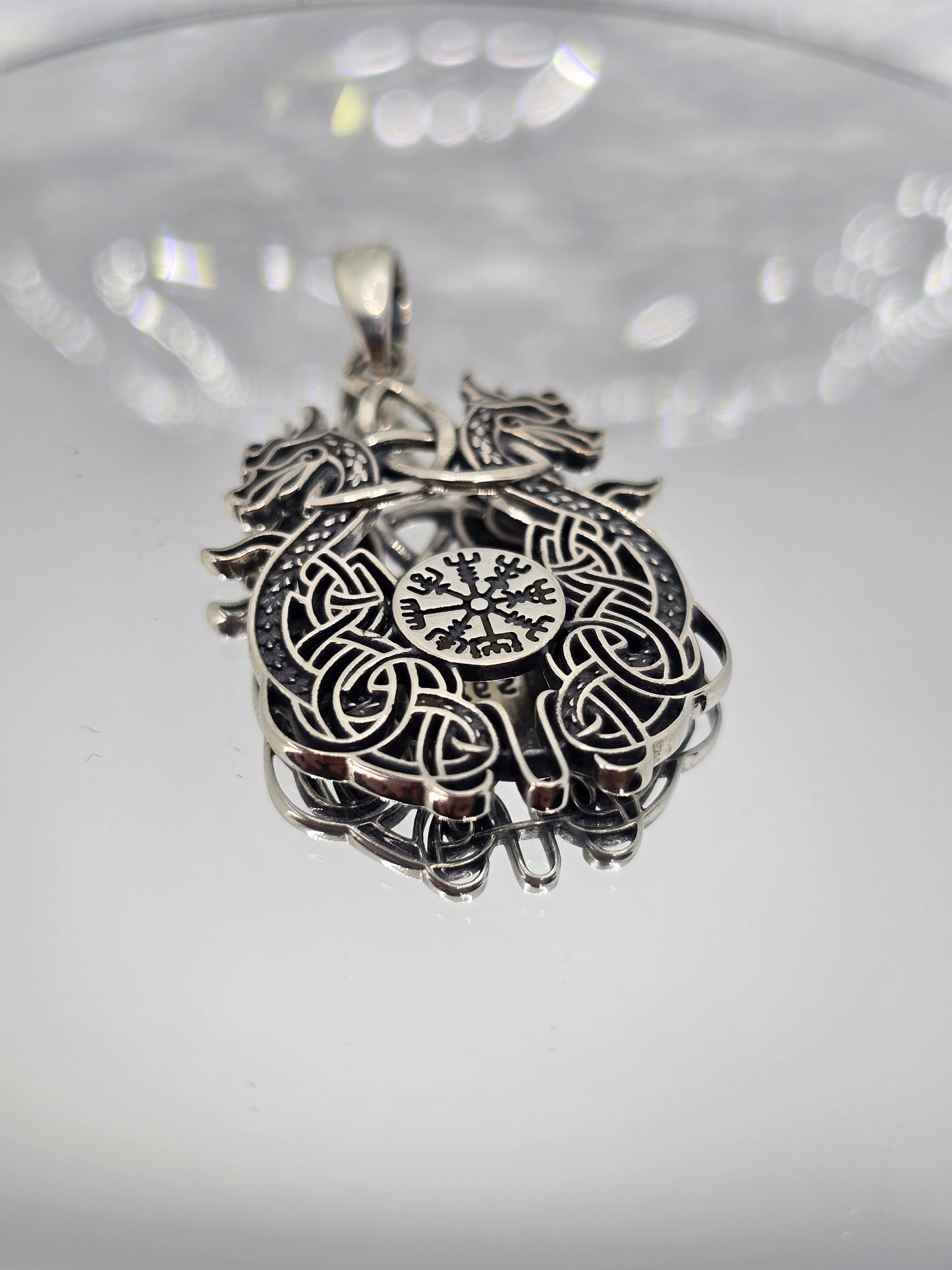 Viking Dragon Compass 925 Sterling Silver Pendant Celtic Knot Amulet