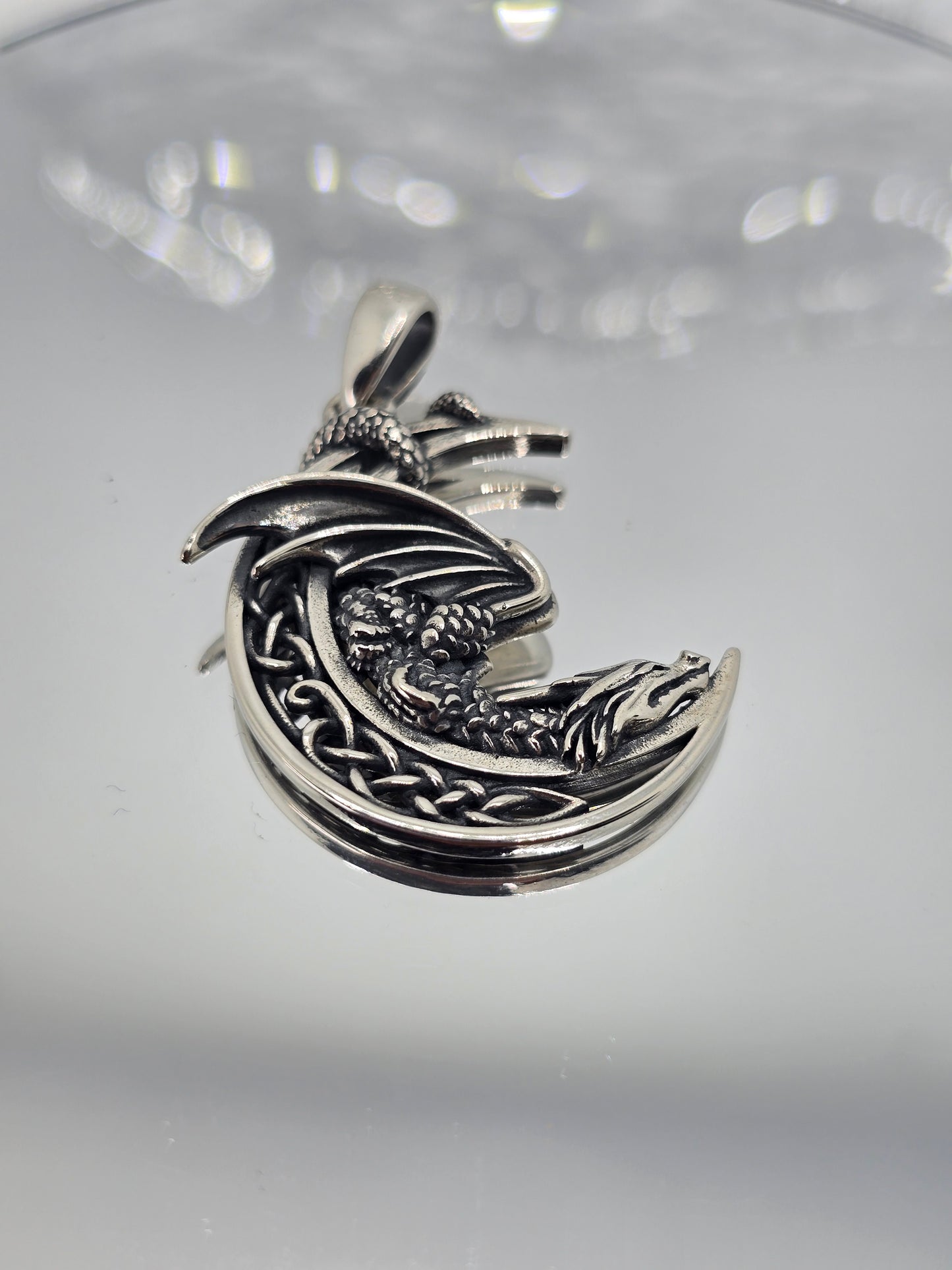 Dragon Celtic Moon Knotwork 925 Sterling Silver Pendant Mythical Jewellery
