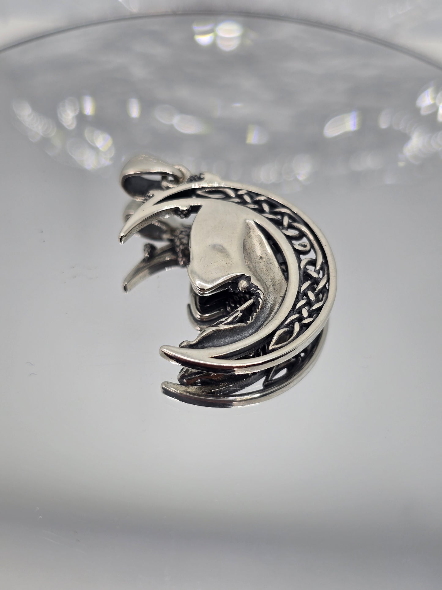 Dragon Celtic Moon Knotwork 925 Sterling Silver Pendant Mythical Jewellery