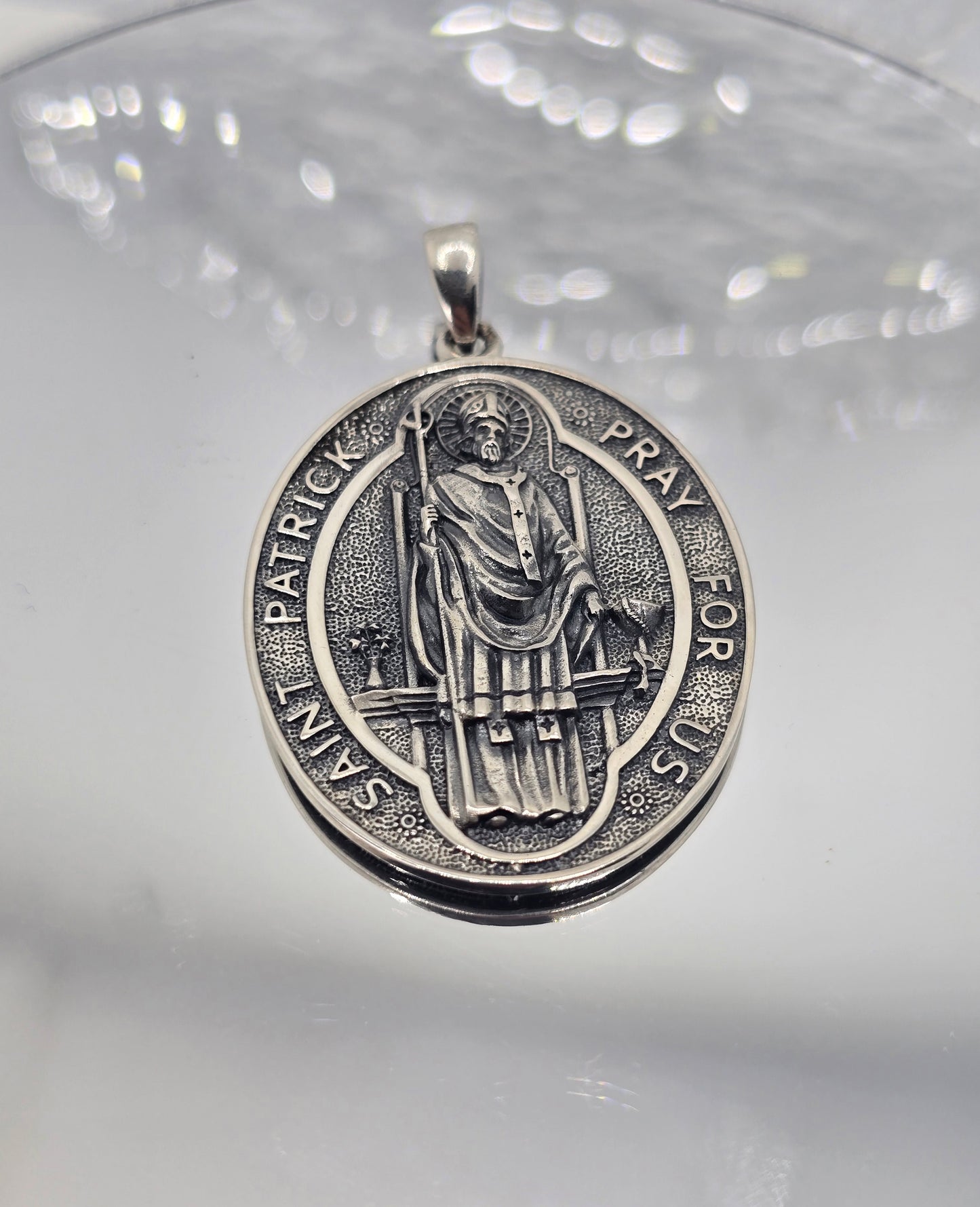 Saint Patrick 925 Sterling Silver Amulet Religious Pendant Catholic