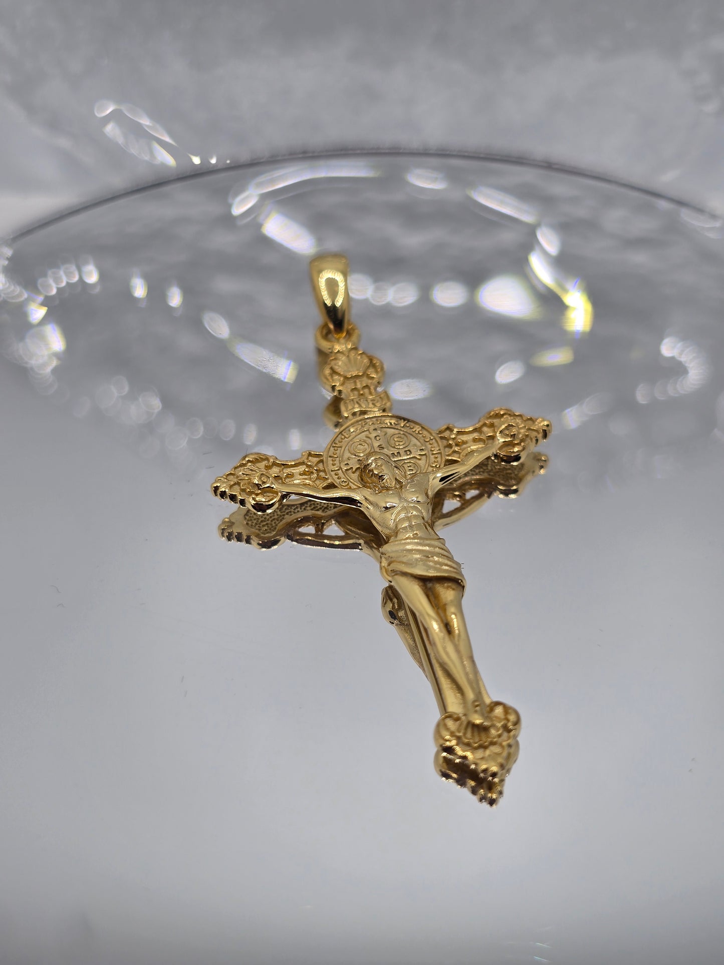 Jesus Cross 925 Sterling Silver Pendant 18K Gold-Plated Saint Benedict Medal