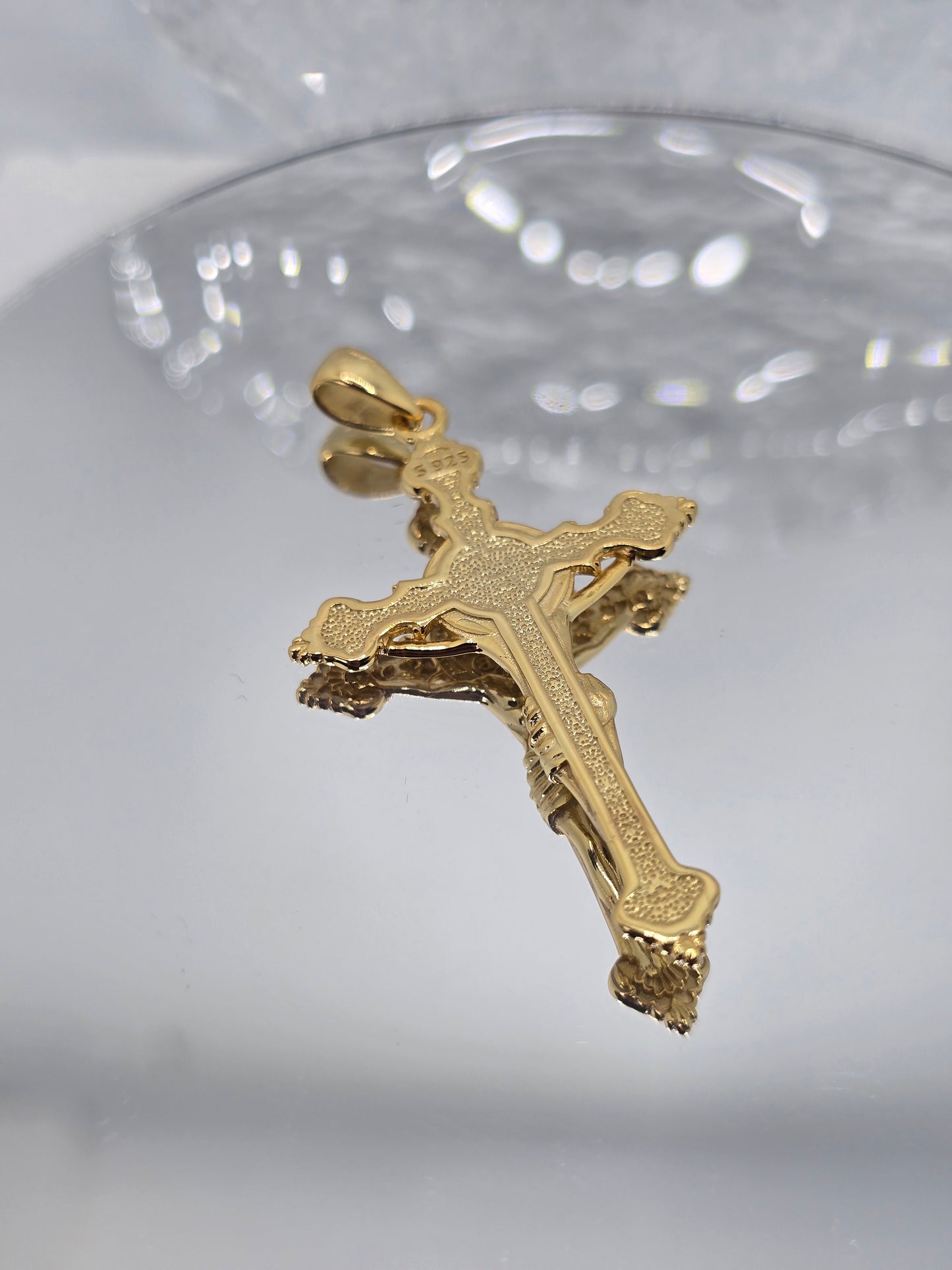 Jesus Cross 925 Sterling Silver Pendant 18K Gold-Plated Saint Benedict Medal