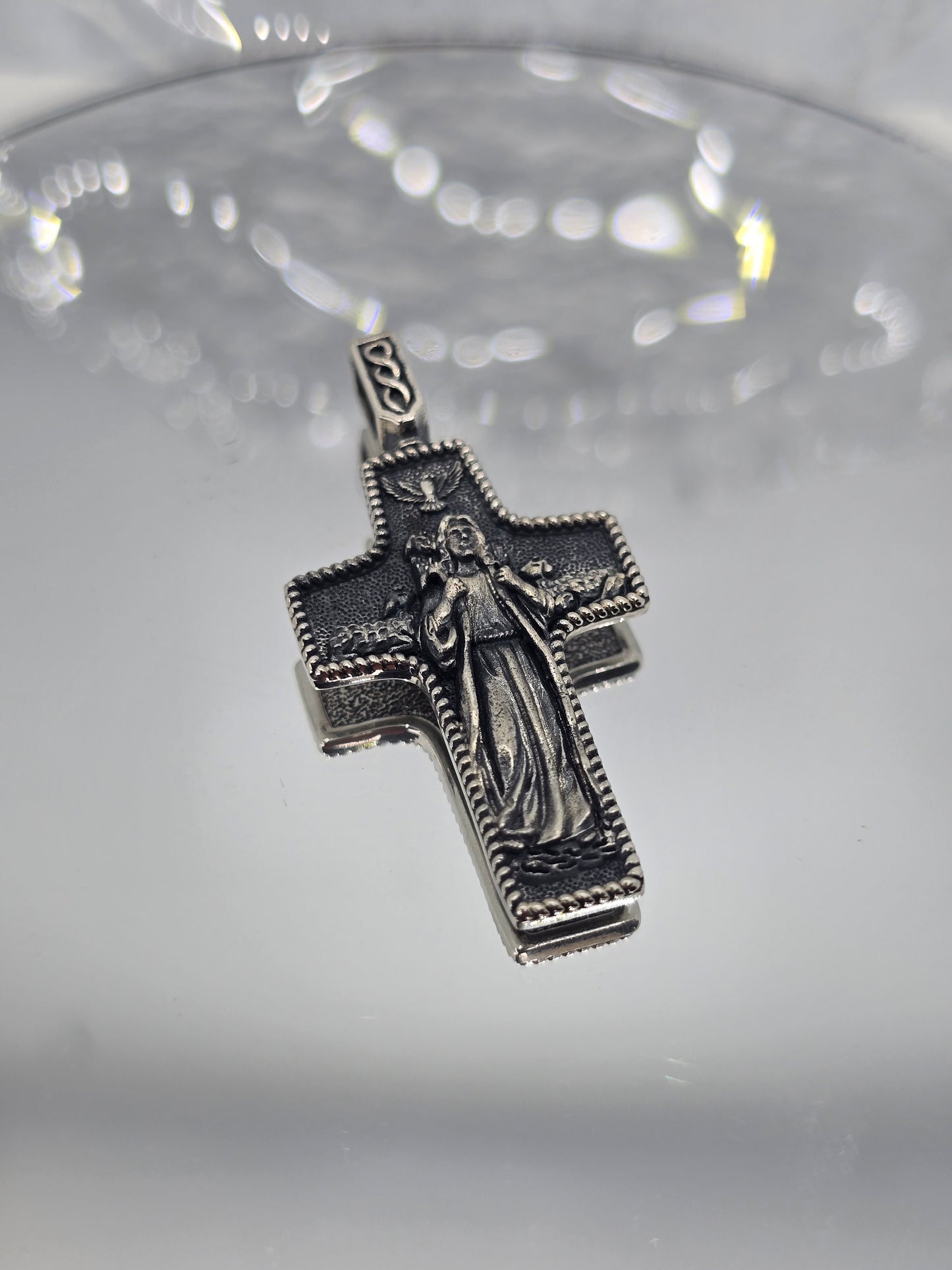 Jesus Crucifix 925 Sterling Silver Dove Holy Spirit Cross Catholic Pendant