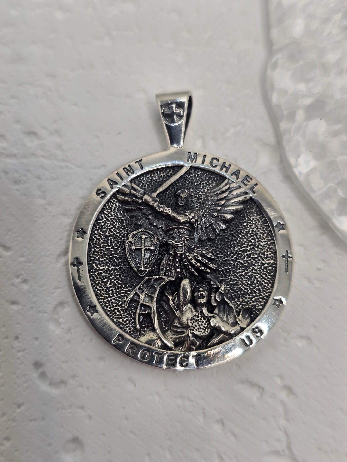 Saint Michael Archangel 925 Sterling Silver Protect Us Catholic Amulet Pendant