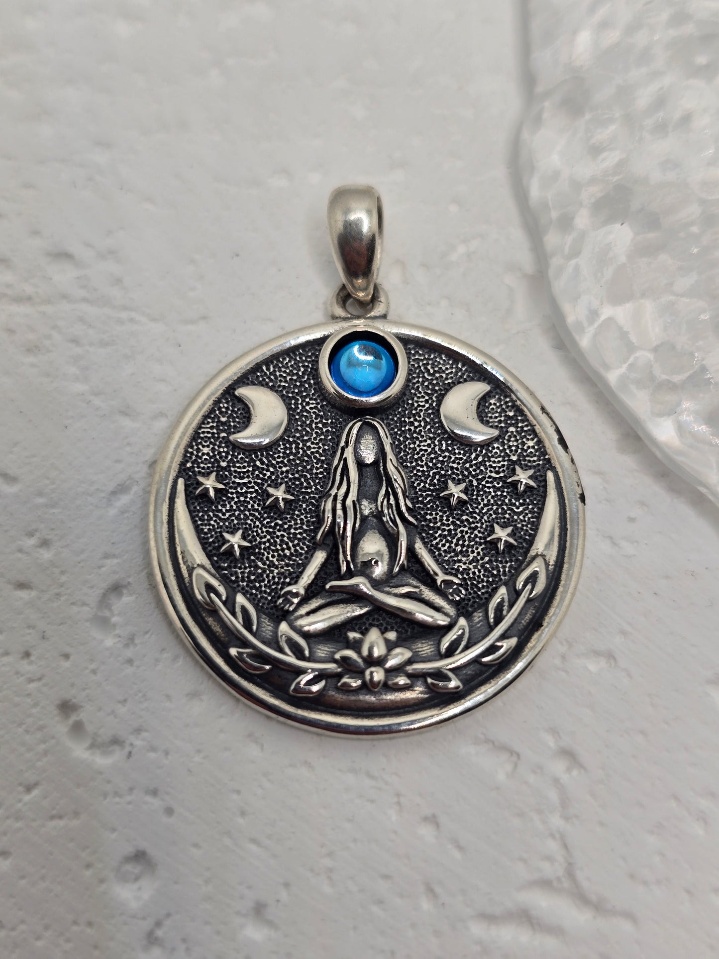 Triple Moon Goddess 925 Sterling Silver Lapis Lazuli Wiccan Pendant