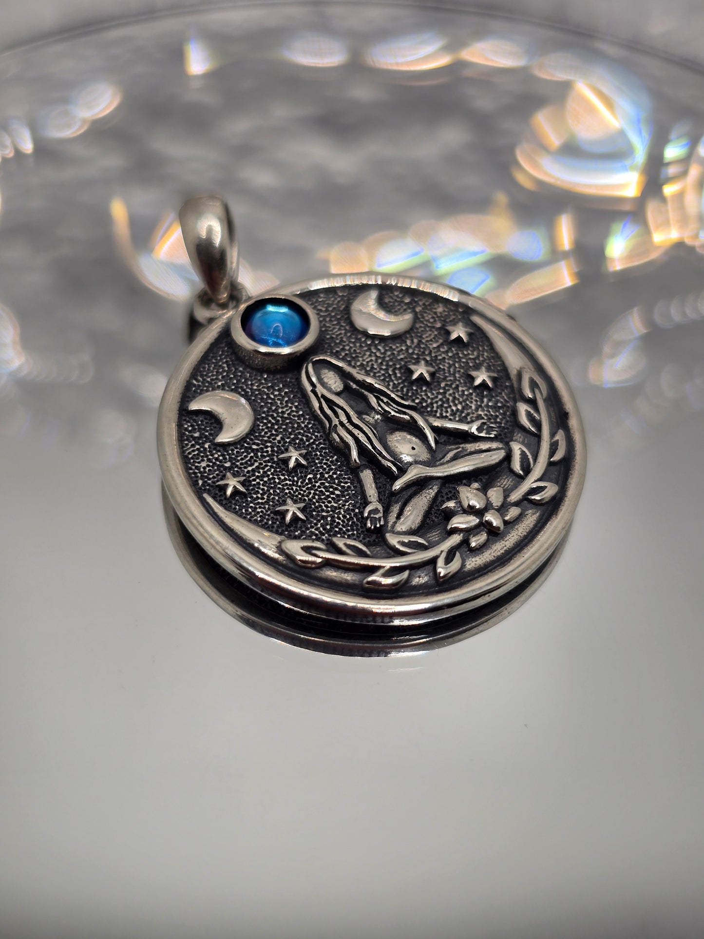 Triple Moon Goddess 925 Sterling Silver Lapis Lazuli Wiccan Pendant